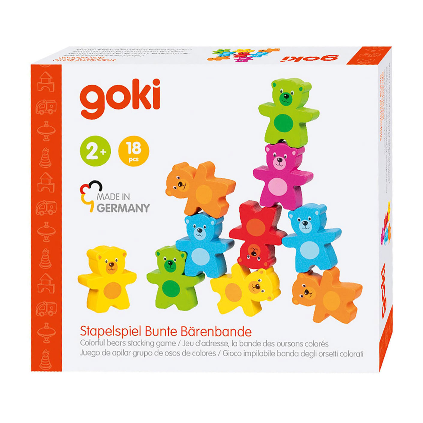 Jeu d'empilage d'ours en bois Goki Colors, 9 pcs.