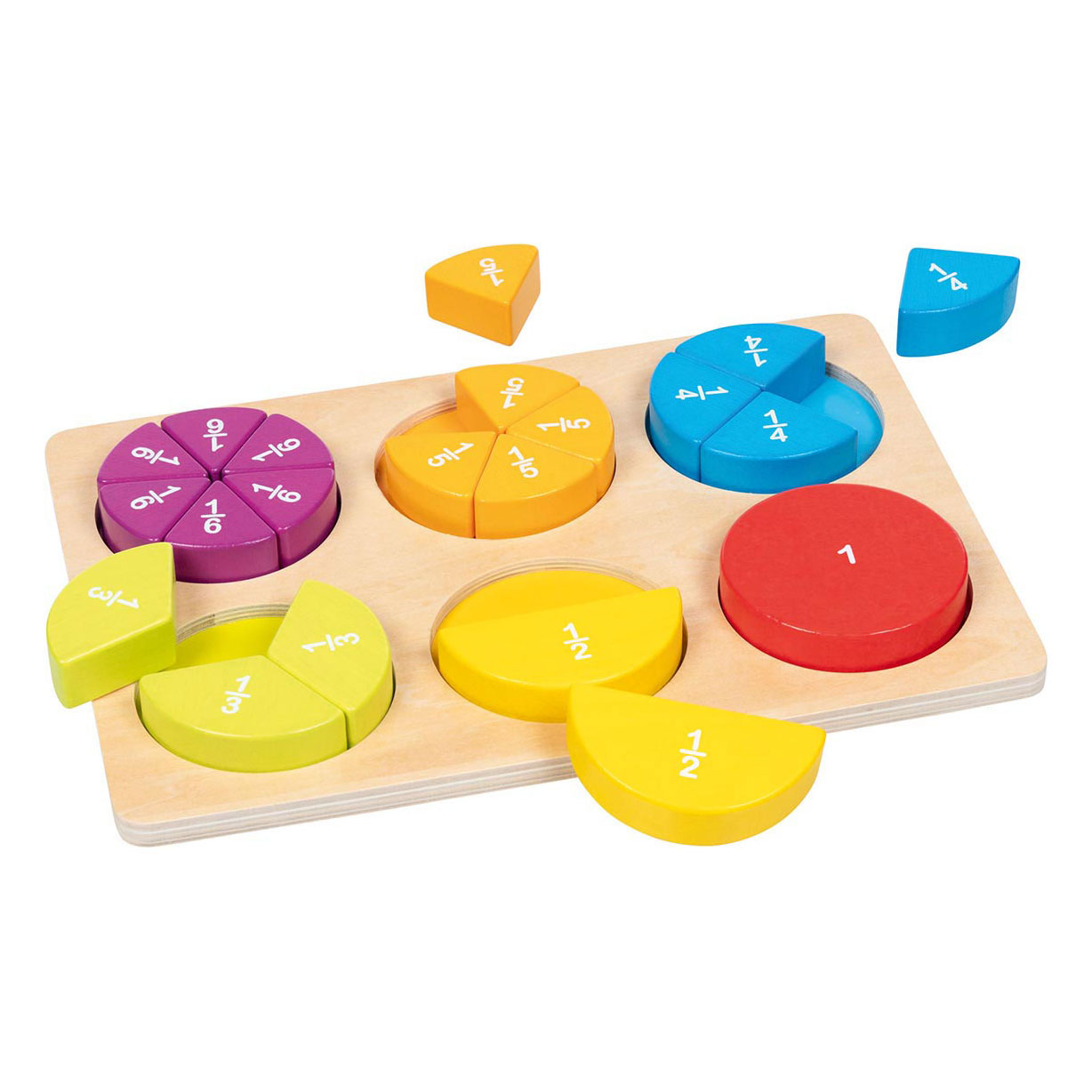 Fractions de puzzle d'apprentissage en bois Goki , 22 pièces.