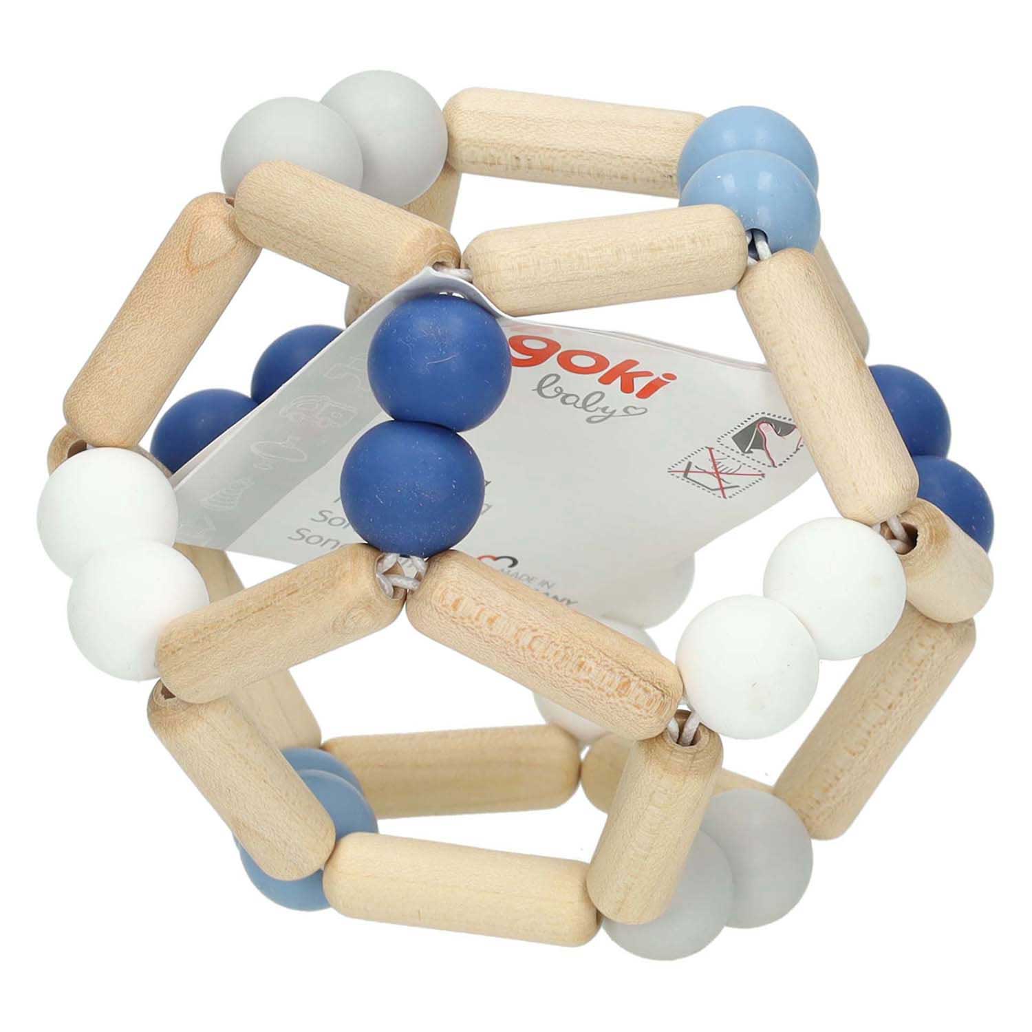 Goki Anneau de Préhension en Bois Boule Élastique Bleu