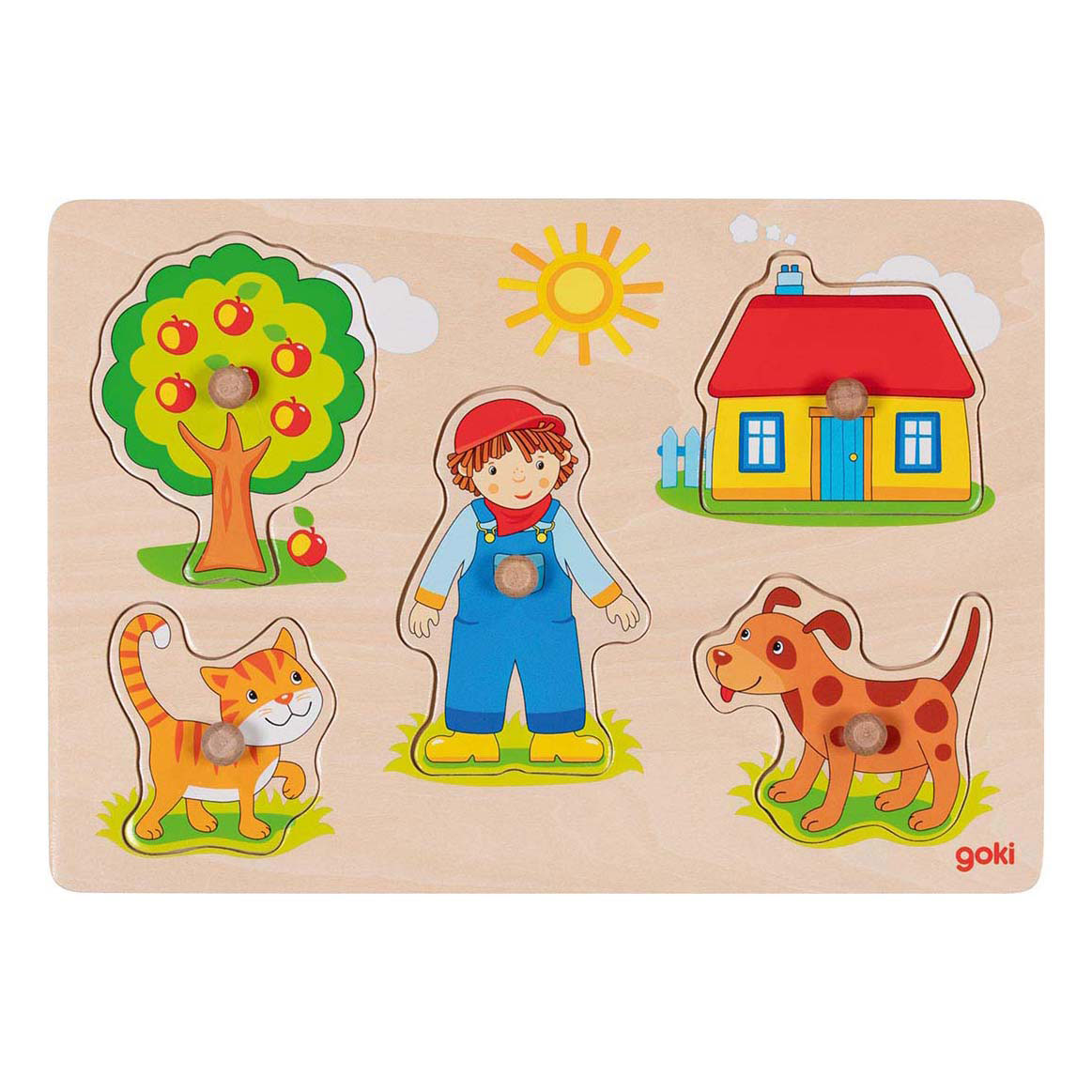 Puzzle à boutons en bois Goki , 5 pièces.