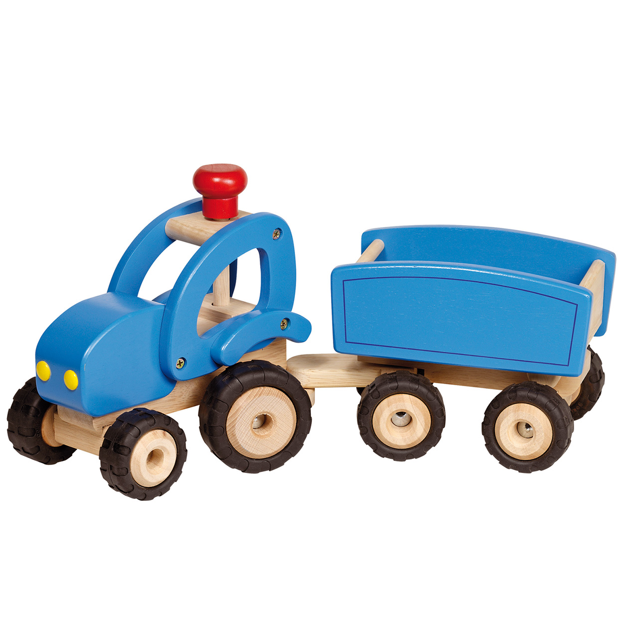 Houten Tractor Blauw met Aanhanger