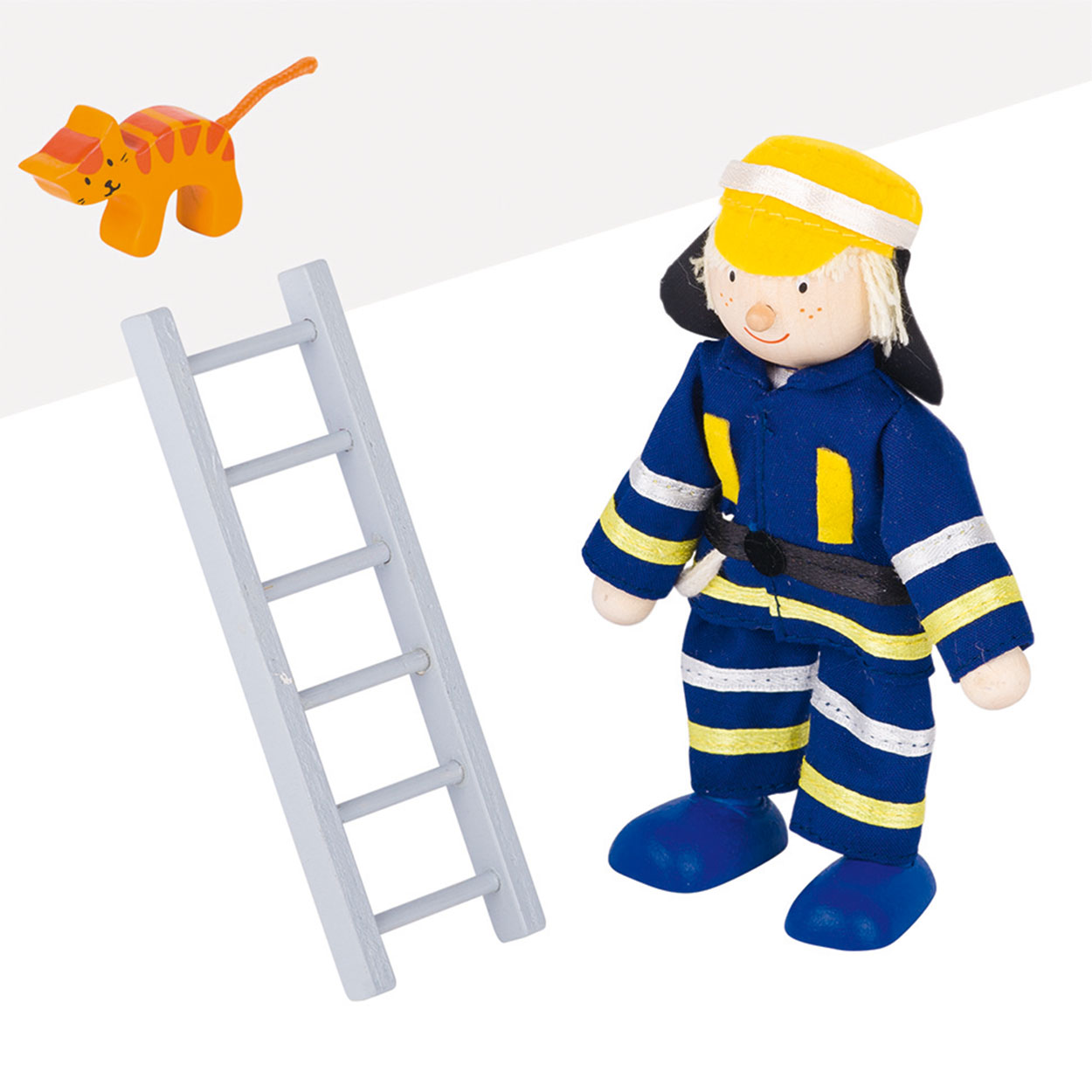 Poppenhuispop Brandweerman met Ladder
