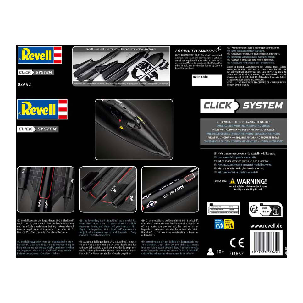 Kit de construction de modèle Revell - Lockheed SR-71 Blackbird - 15dlg. Kit de construction de modèle Revell - Lockheed SR-71 Blackbird - 15dlg.