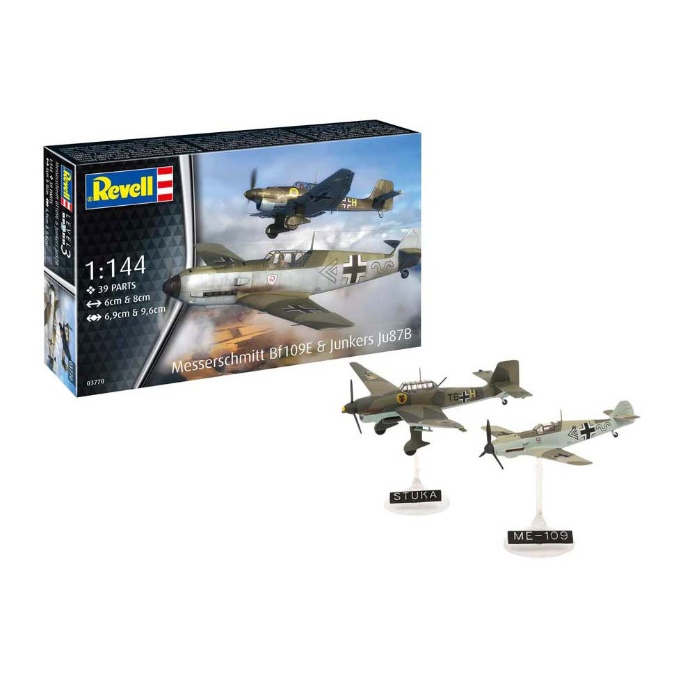 Kit de construction de modèles Revell - Messerschmitt Bf109E et Junkers Ju87B 1:144 - 39dlg. Kit de construction de modèles Revell - Messerschmitt Bf109E et Junkers Ju87B 1:144 - 39dlg.