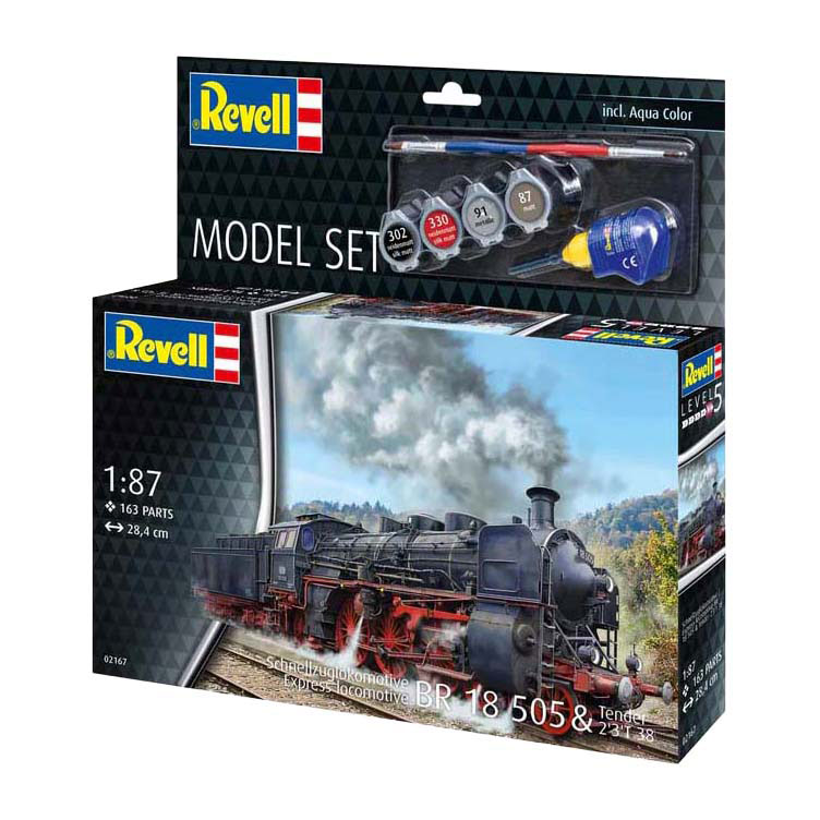 Revell Modellbausatz - Schnellzuglokomotive BR18505 mit Tender 1:87 - 163 Teile. Revell Modellbausatz - Schnellzuglokomotive BR18505 mit Tender 1:87 - 163 Teile.