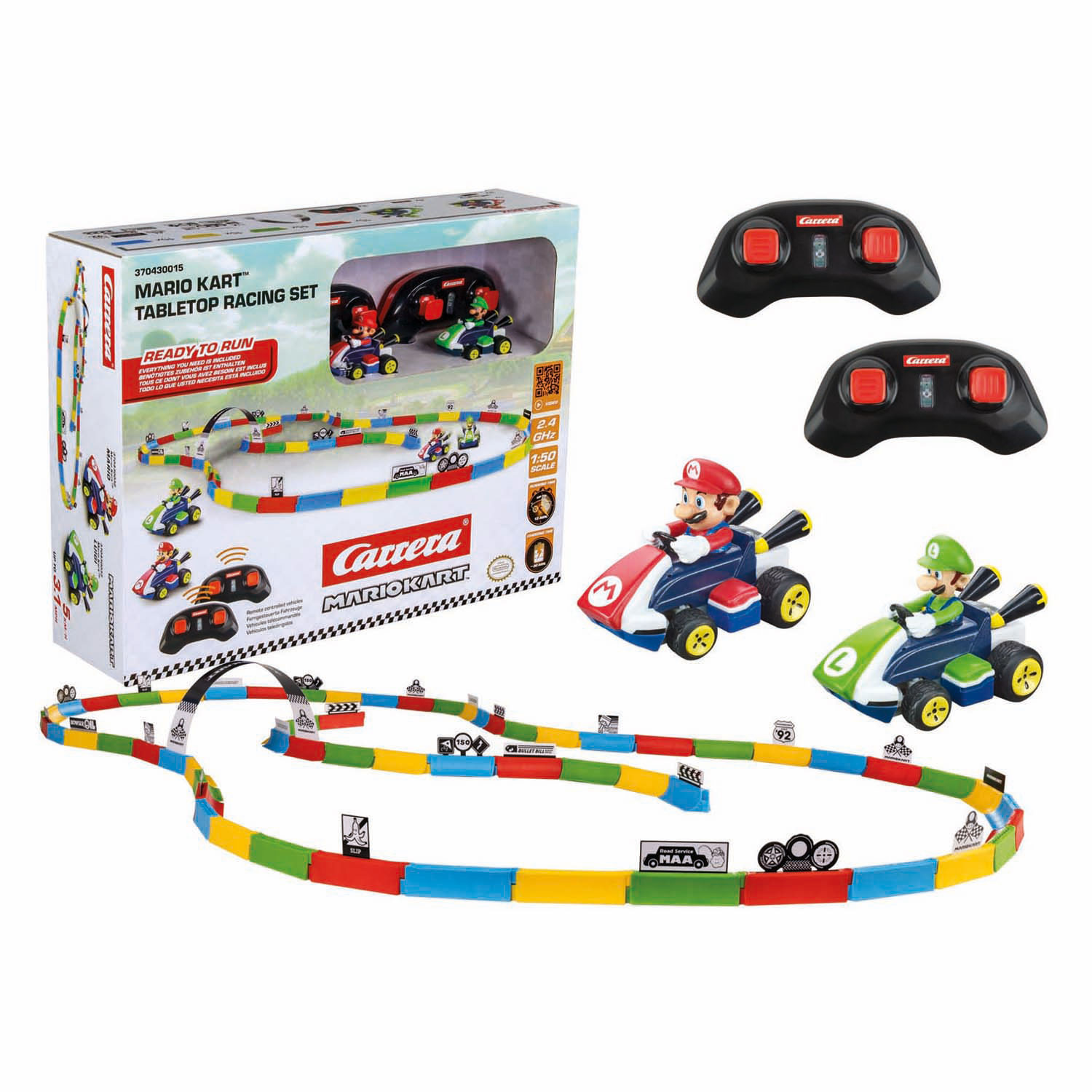 Jeu de course de table Mario Kart Carrera RC 2,4 GHz - Mario & Luigi 1:43