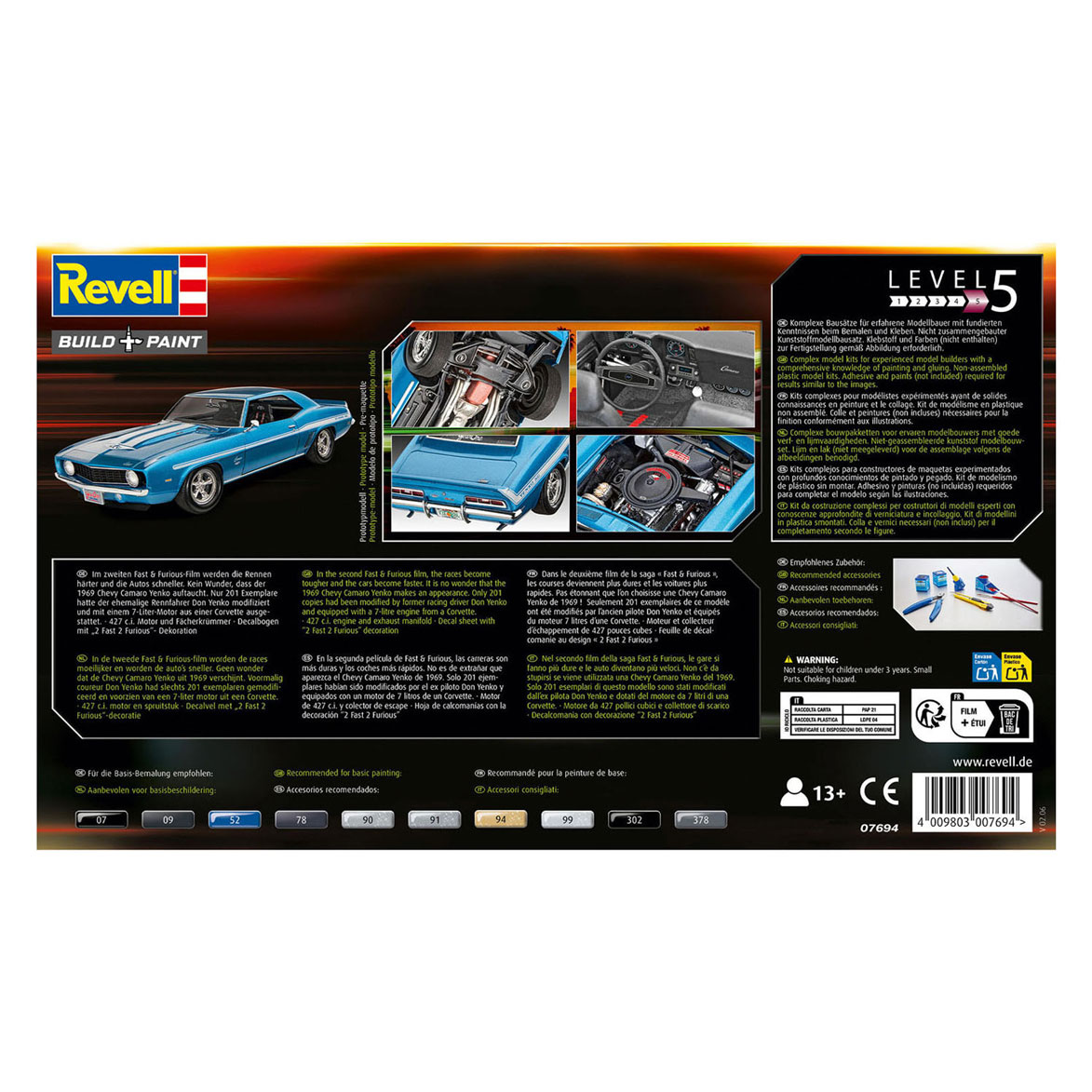 Revell Modelbouwpakket Fast & Furious 1969 Chevy Camaro Yenko 1:25 - 92dlg.