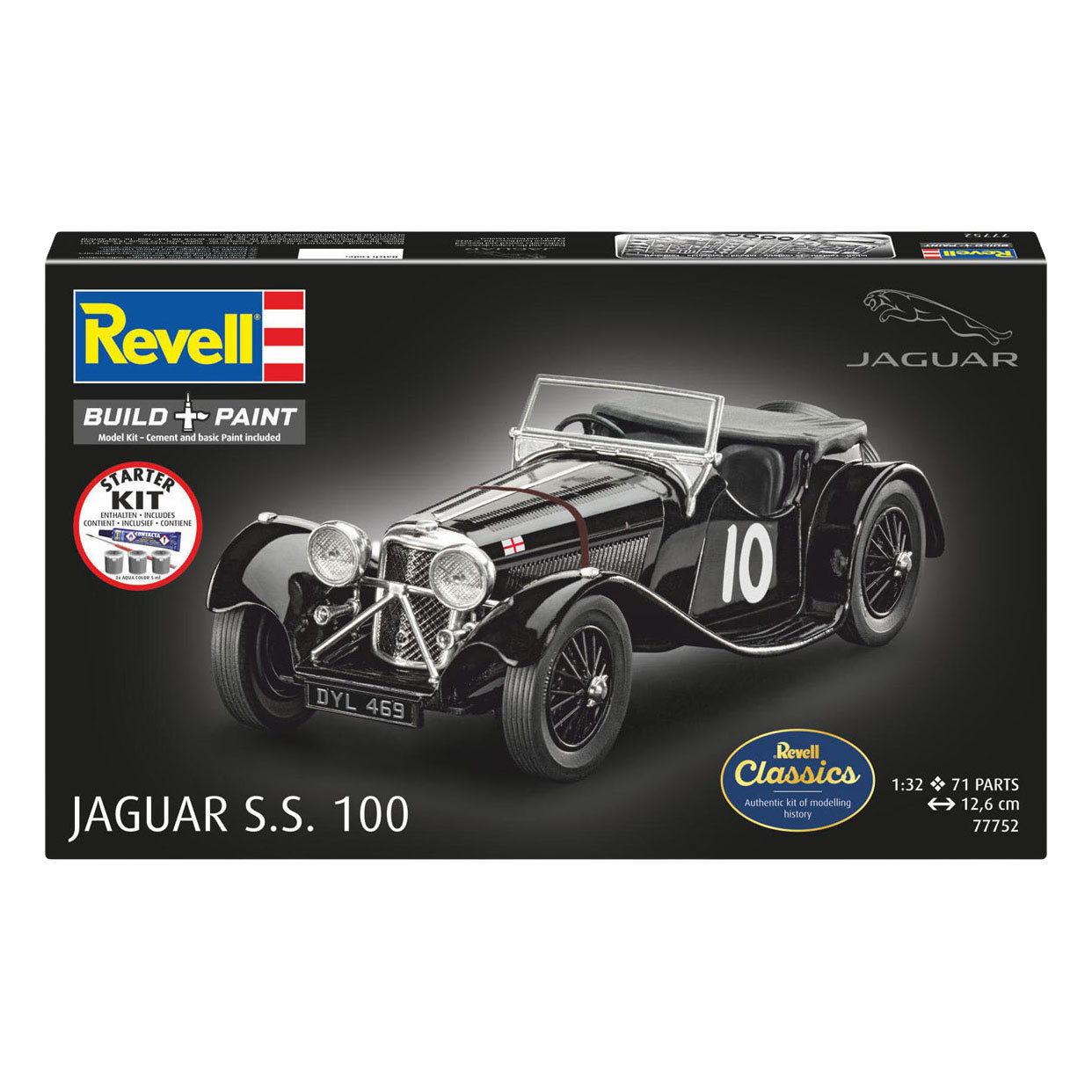 Kit de construction de maquette Revell, kit de démarrage Jaguar SS 100 1:32 - 75 pièces.