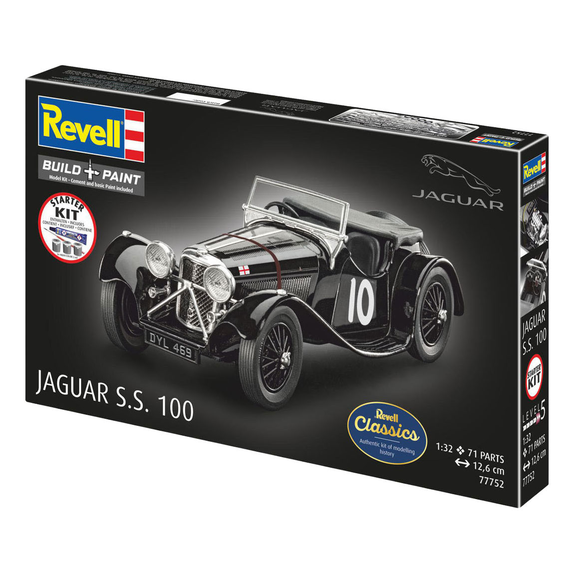 Kit de construction de maquette Revell, kit de démarrage Jaguar SS 100 1:32 - 75 pièces.
