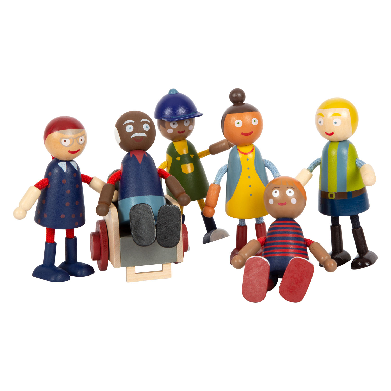 Small Foot - Famille de maison de poupée en bois avec fauteuil roulant, 6pcs.