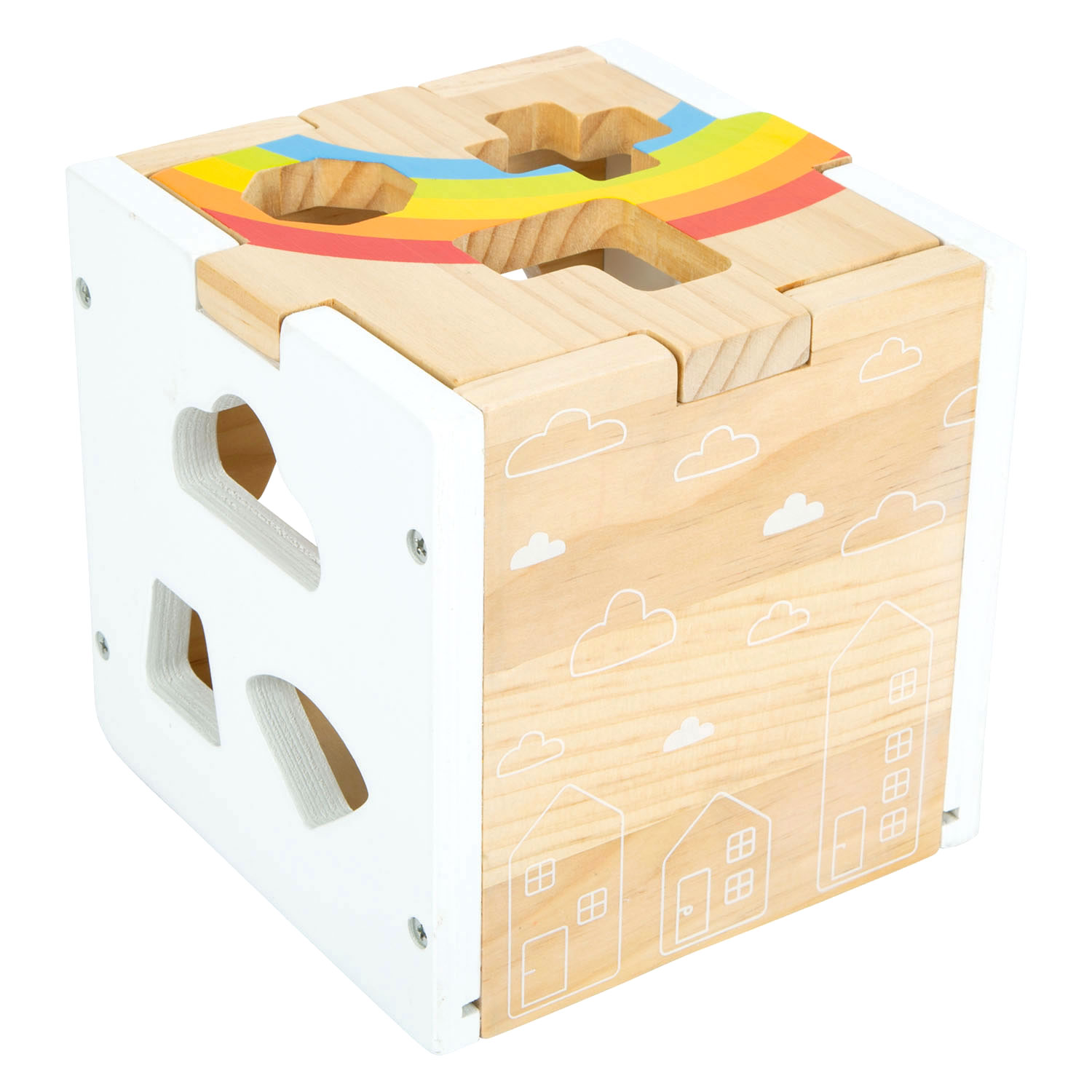 Small Foot - Cube trieur de formes en bois arc-en-ciel,