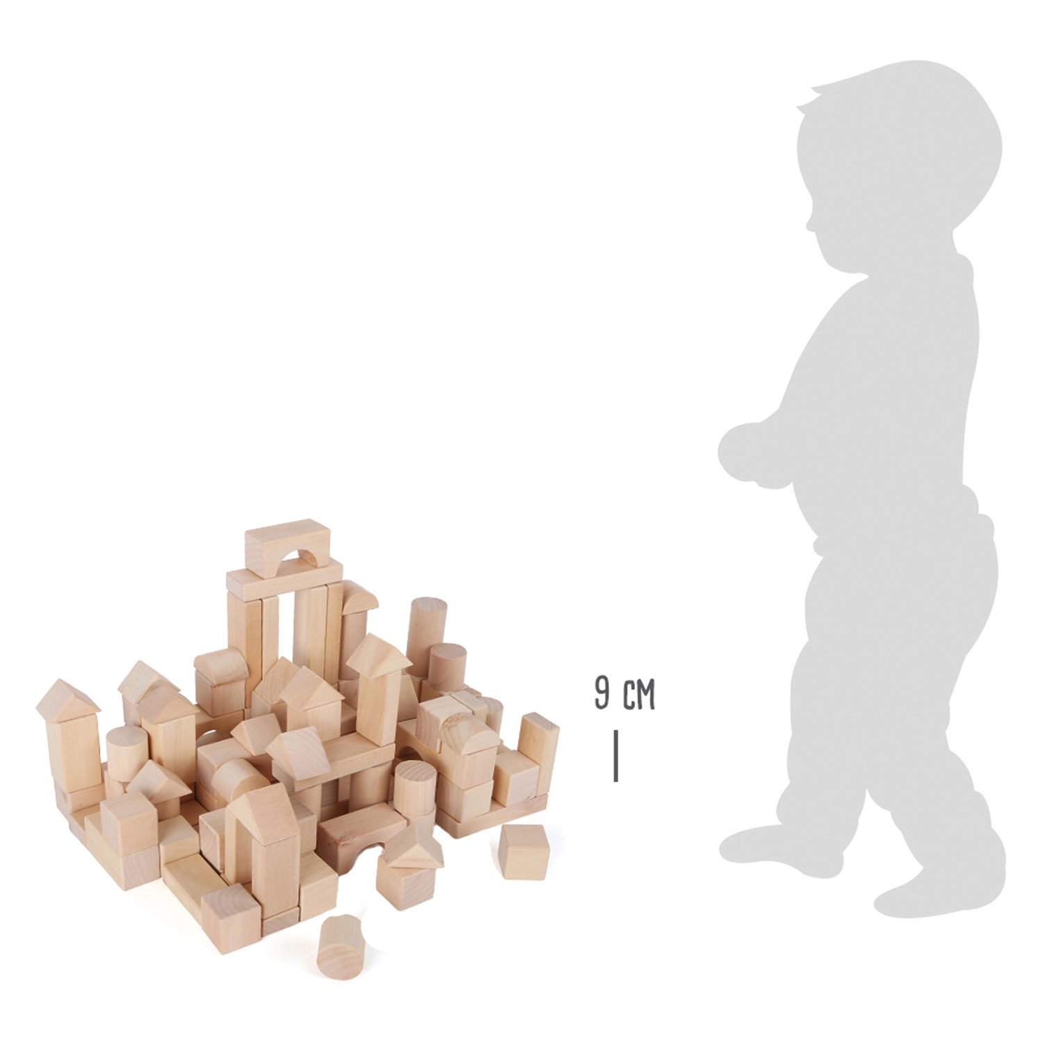 Small Foot - Blocs de construction en bois naturel en sachet, 100dlg.