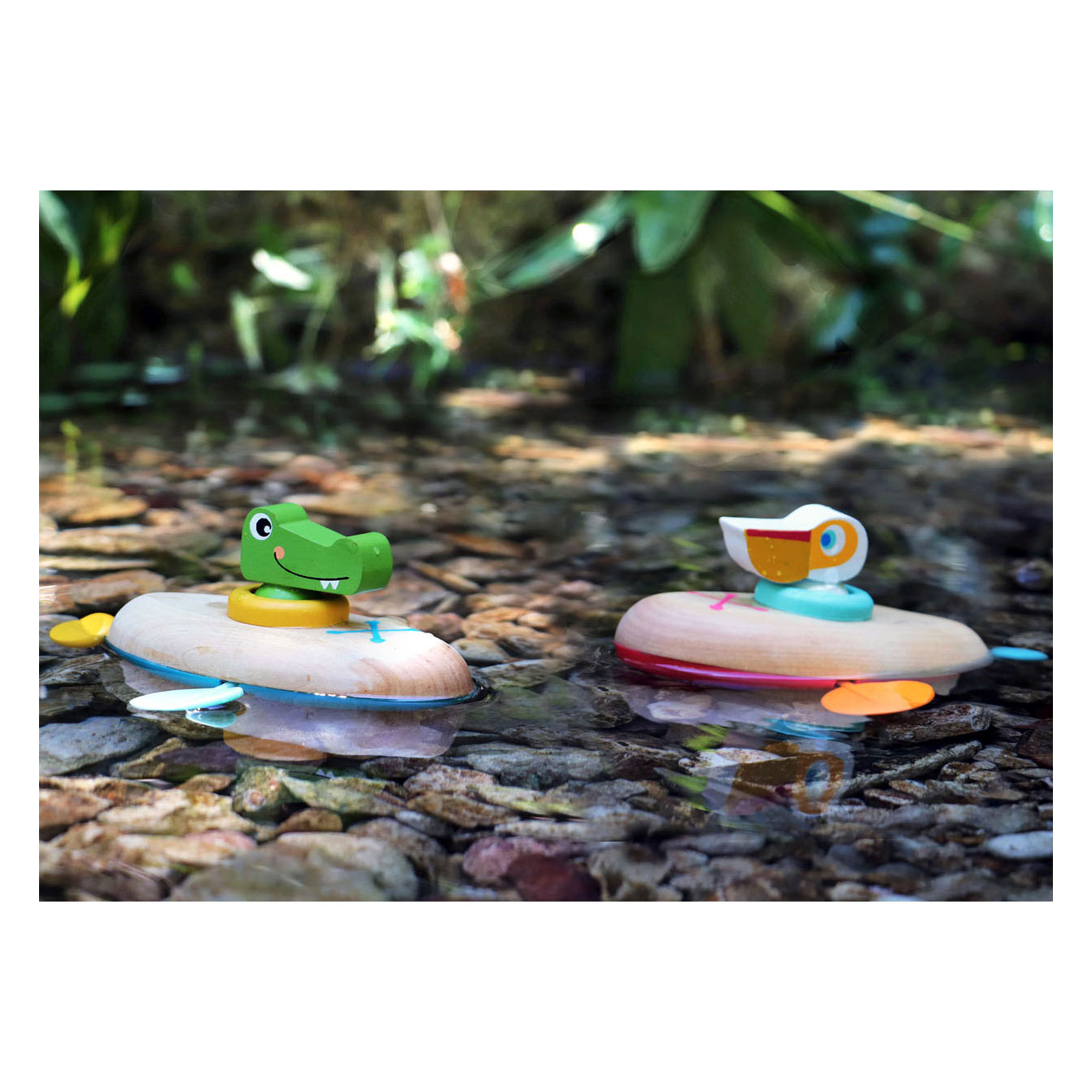 Small Foot - Badespielzeug Kanu Pelikan aus Holz zum Aufziehen