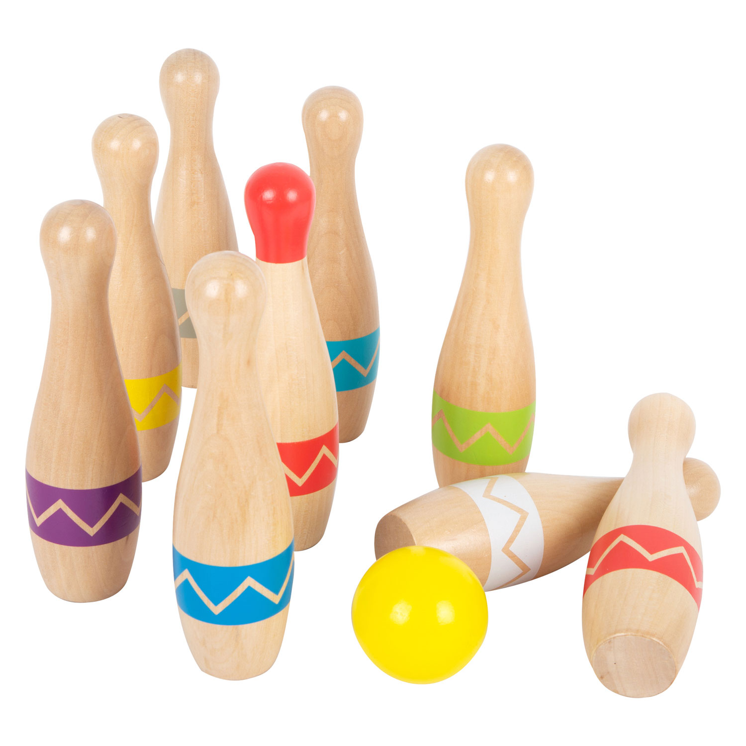 Small Foot - Bowlingspiel aus Holz mit Zick-Zack-Muster, 11-tlg.