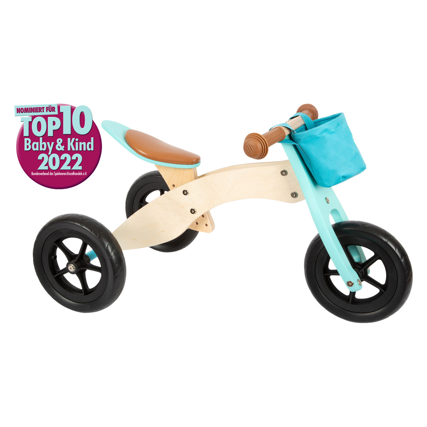 Small Foot - Tricycle et Draisienne en Bois 2en1 Maxi Turquoise
