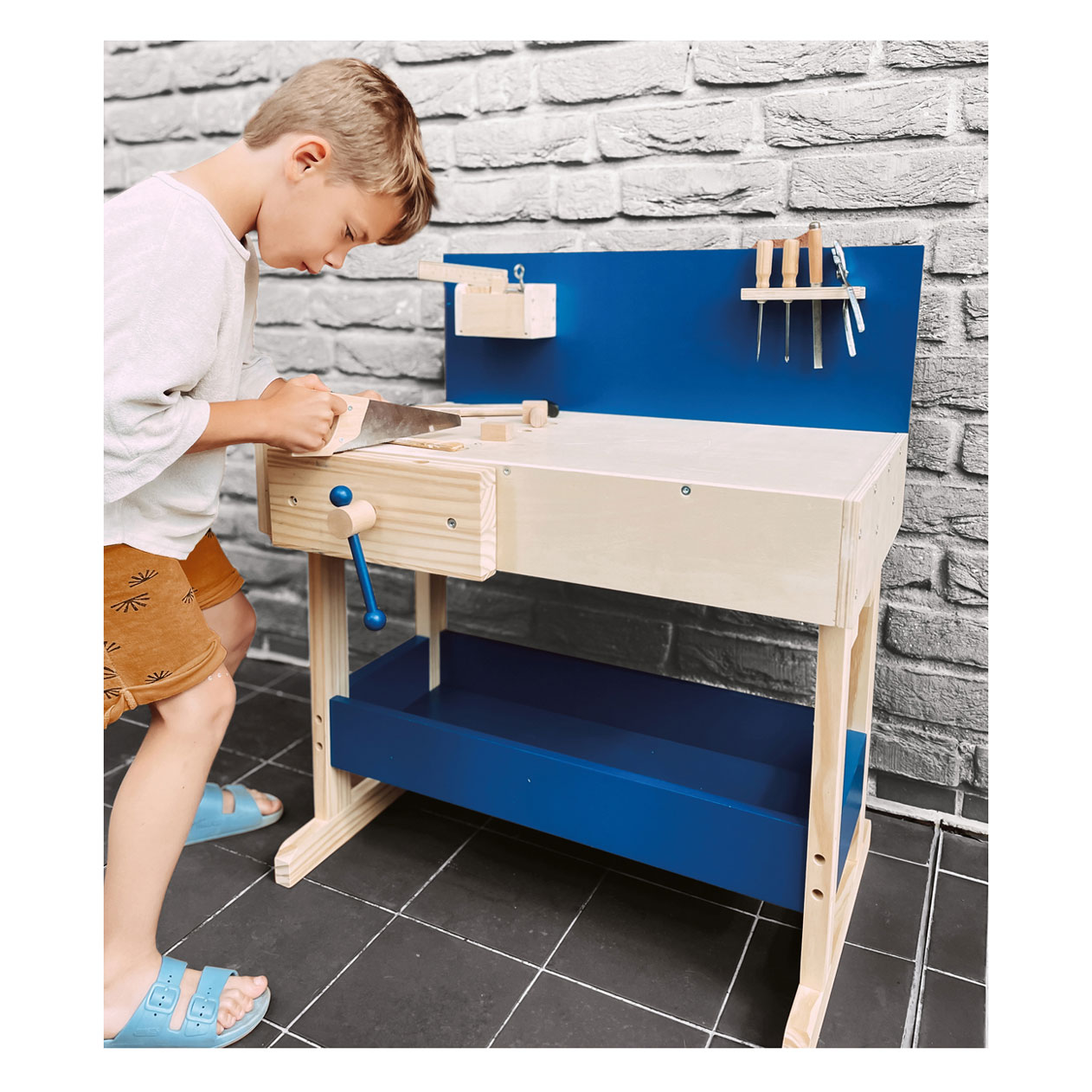 Small Foot - Holzspielzeug-Werkbank Blau mit Zubehör