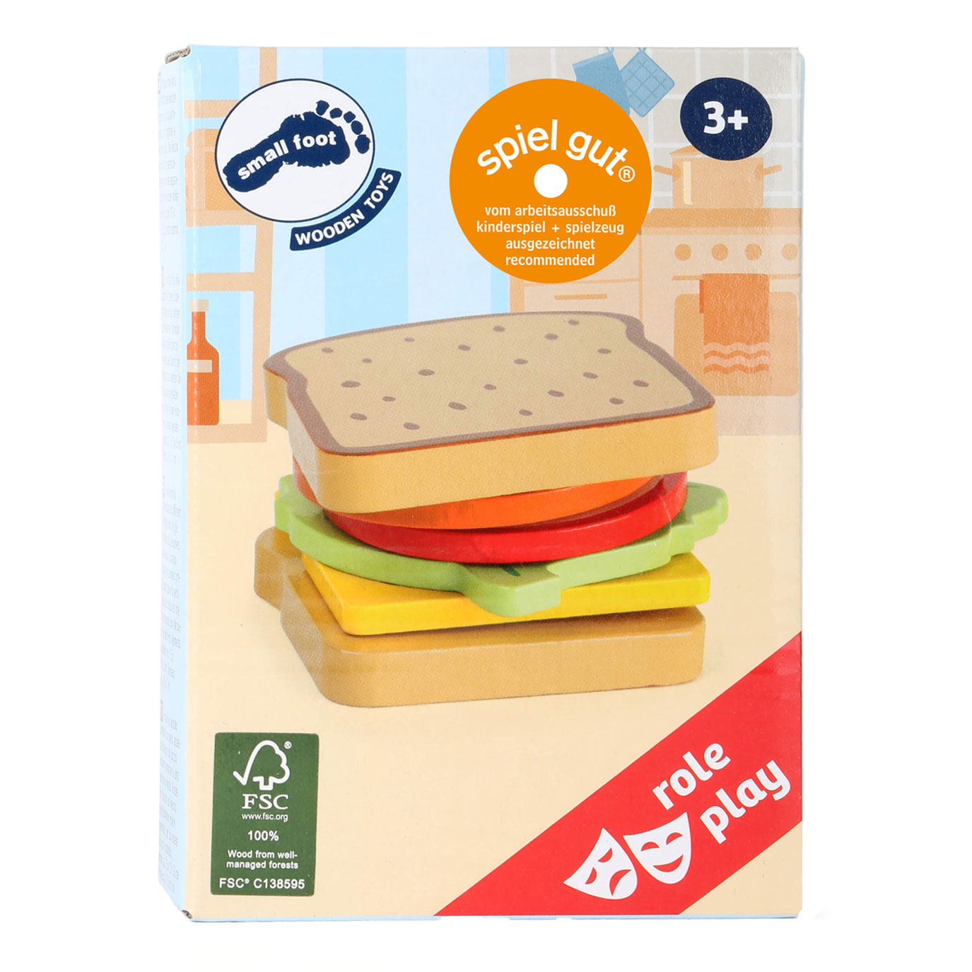 Small Foot - Play Food Sandwich aus Holz mit Besteck, 7dlg.