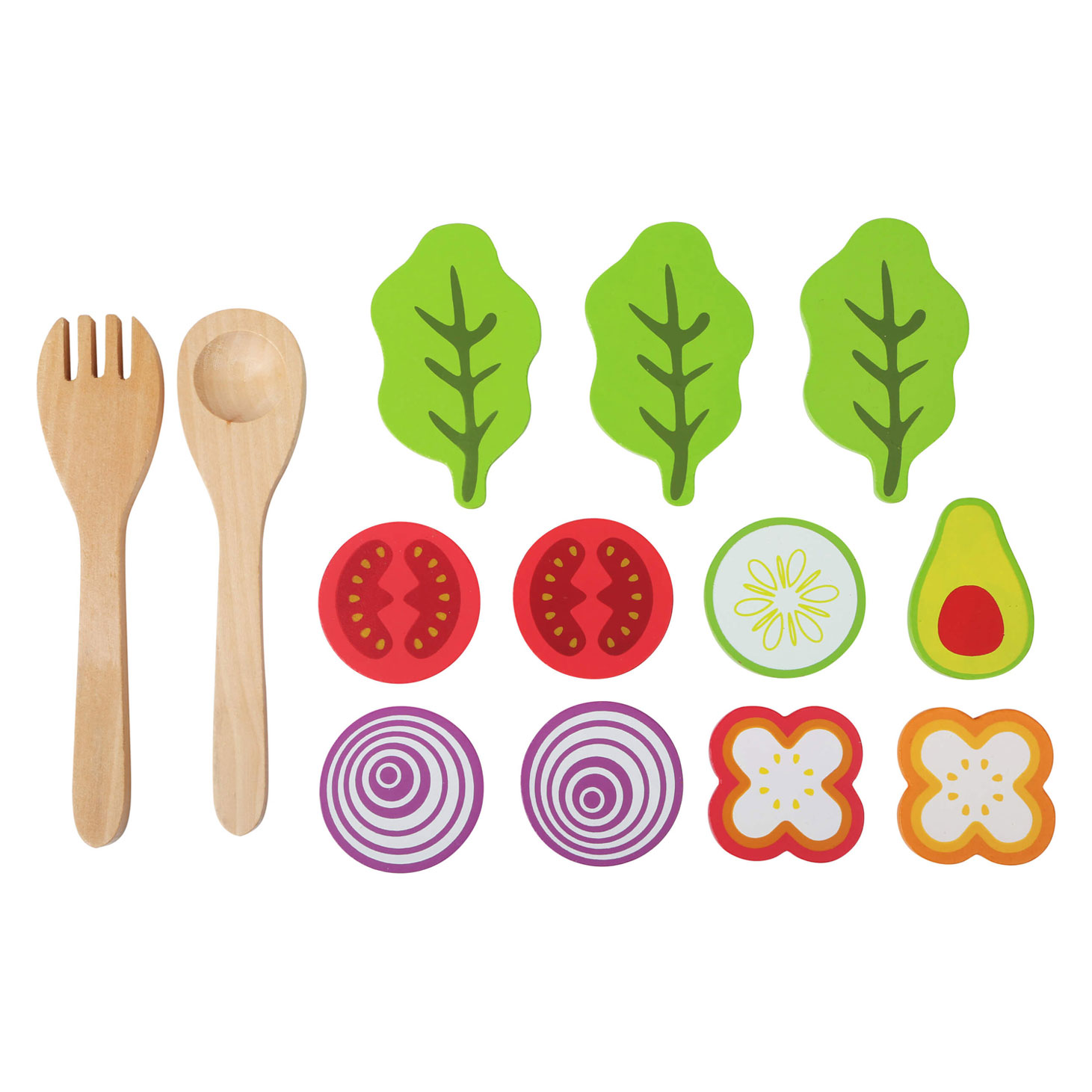 Small Foot - Wooden Play Food Salat-Spielset, 15-teilig,