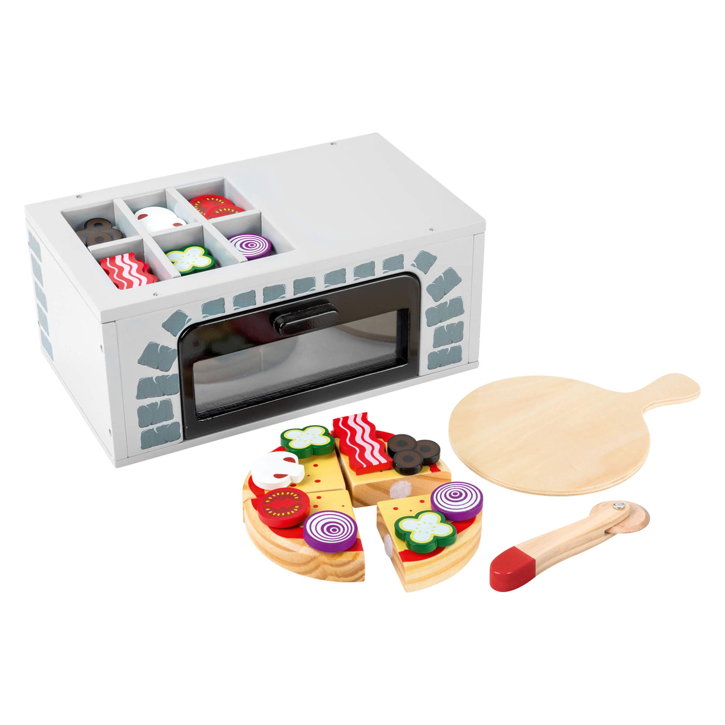 Small Foot - Play Food Pizzaofen-Set aus Holz, 25 dlg.