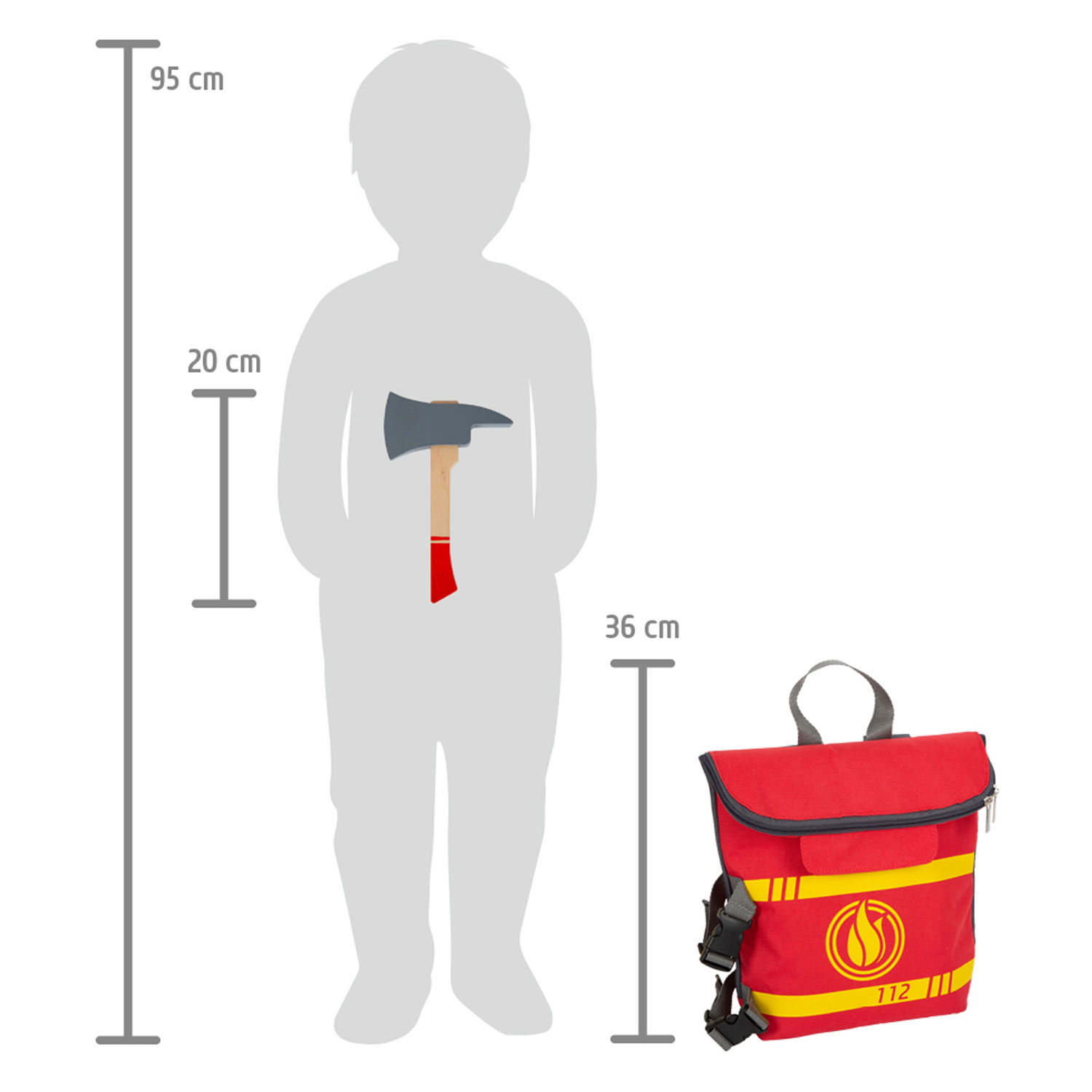 Small Foot - Feuerwehrrucksack mit Feuerwehr-Attributen aus Holz, 8dlg.