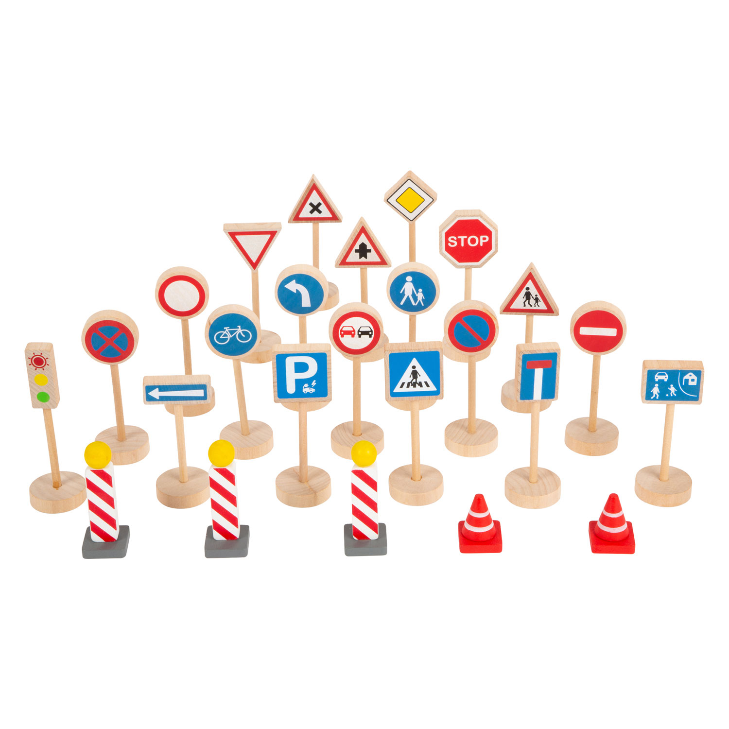 Goki - Jouet en bois - Panneaux de signalisation routiers