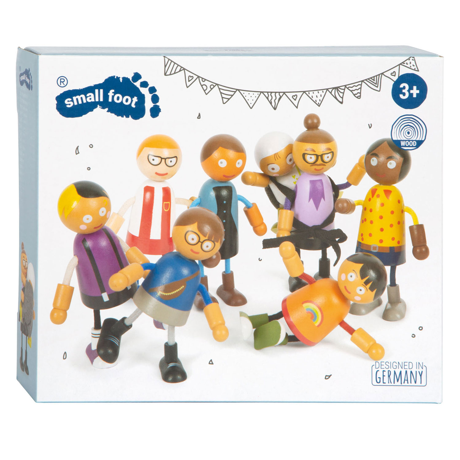 Small Foot - Famille de poupées flexibles en bois avec bébé, 8 pcs.
