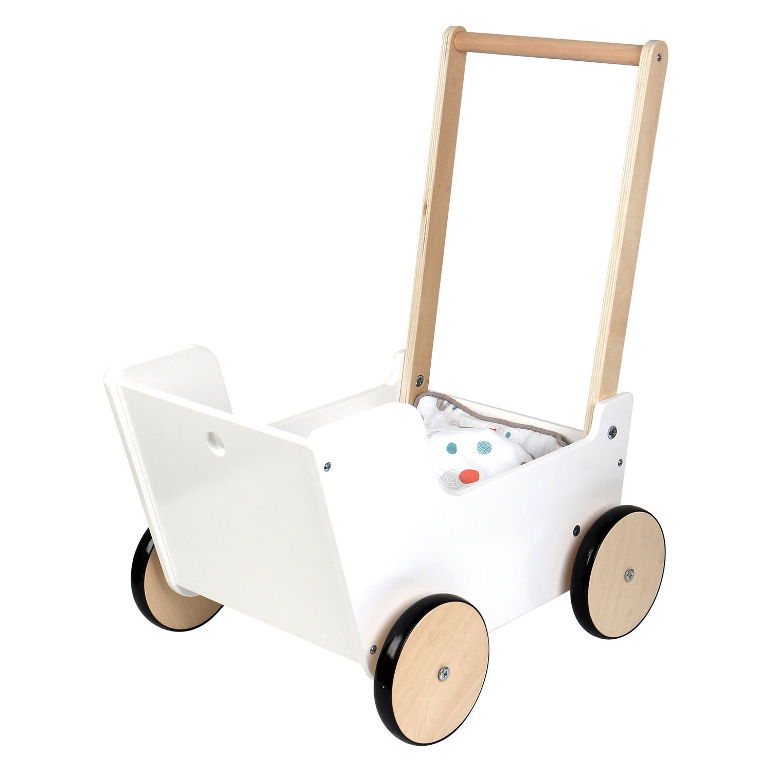 Small Foot - Chariot de poupée à pousser en bois, petit bouton