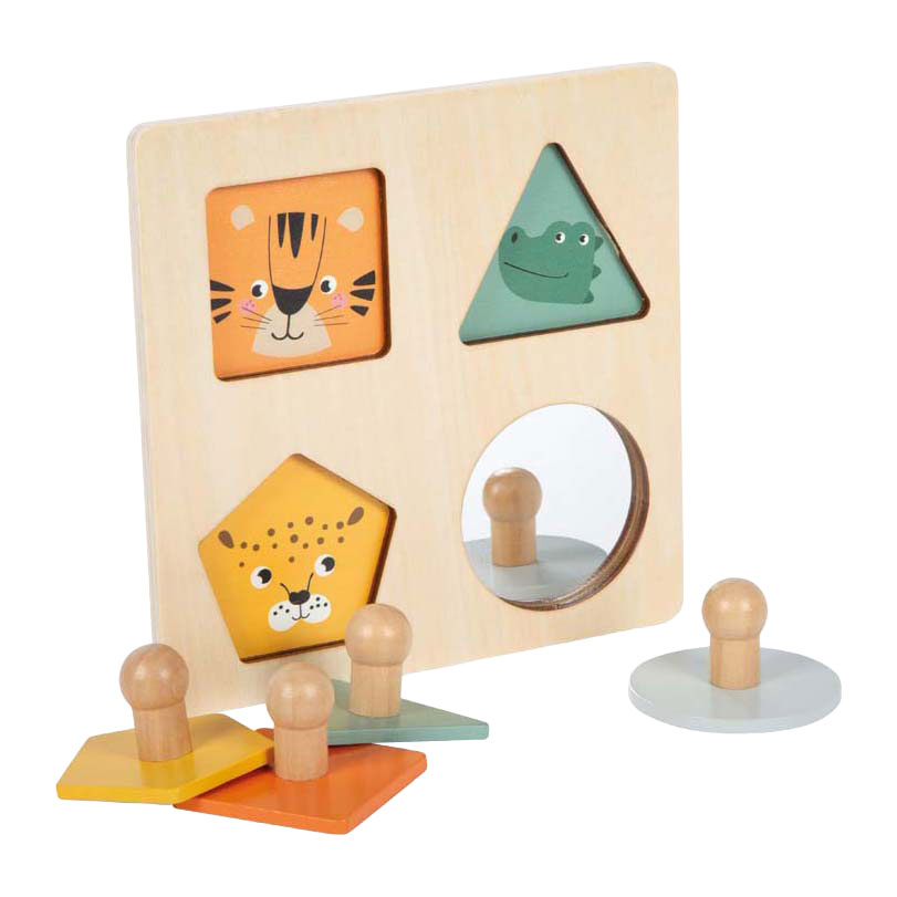 Kleines Fuß-Holzpuzzle mit Formen, Montessori-Qualität, FSC-zertifiziert