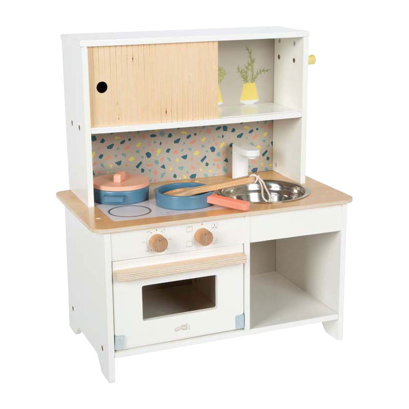 Petite cuisine de jeu compacte en bois terrazzo Small Foot -