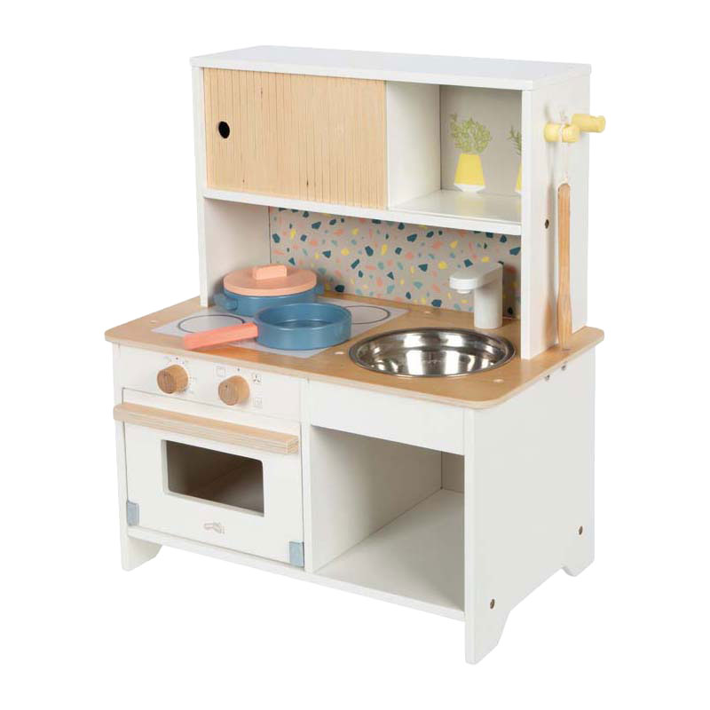 Petite cuisine de jeu compacte en bois terrazzo Small Foot -