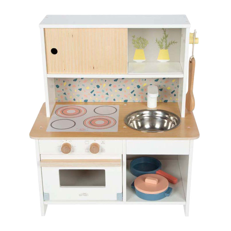 Petite cuisine de jeu compacte en bois terrazzo Small Foot -