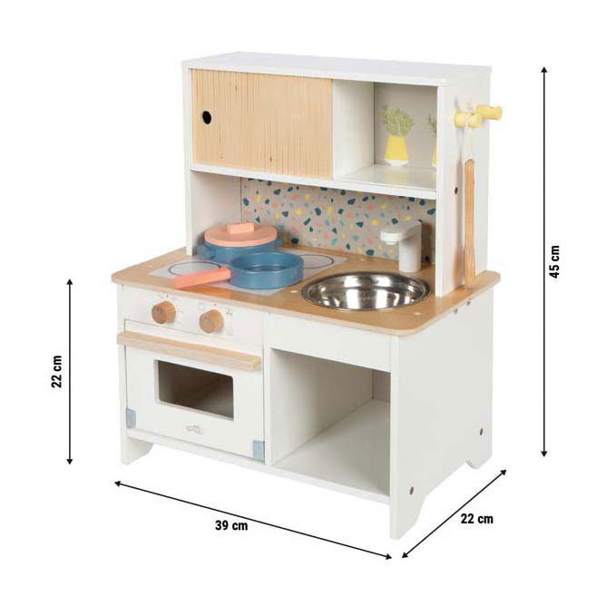 Petite cuisine de jeu compacte en bois terrazzo Small Foot -