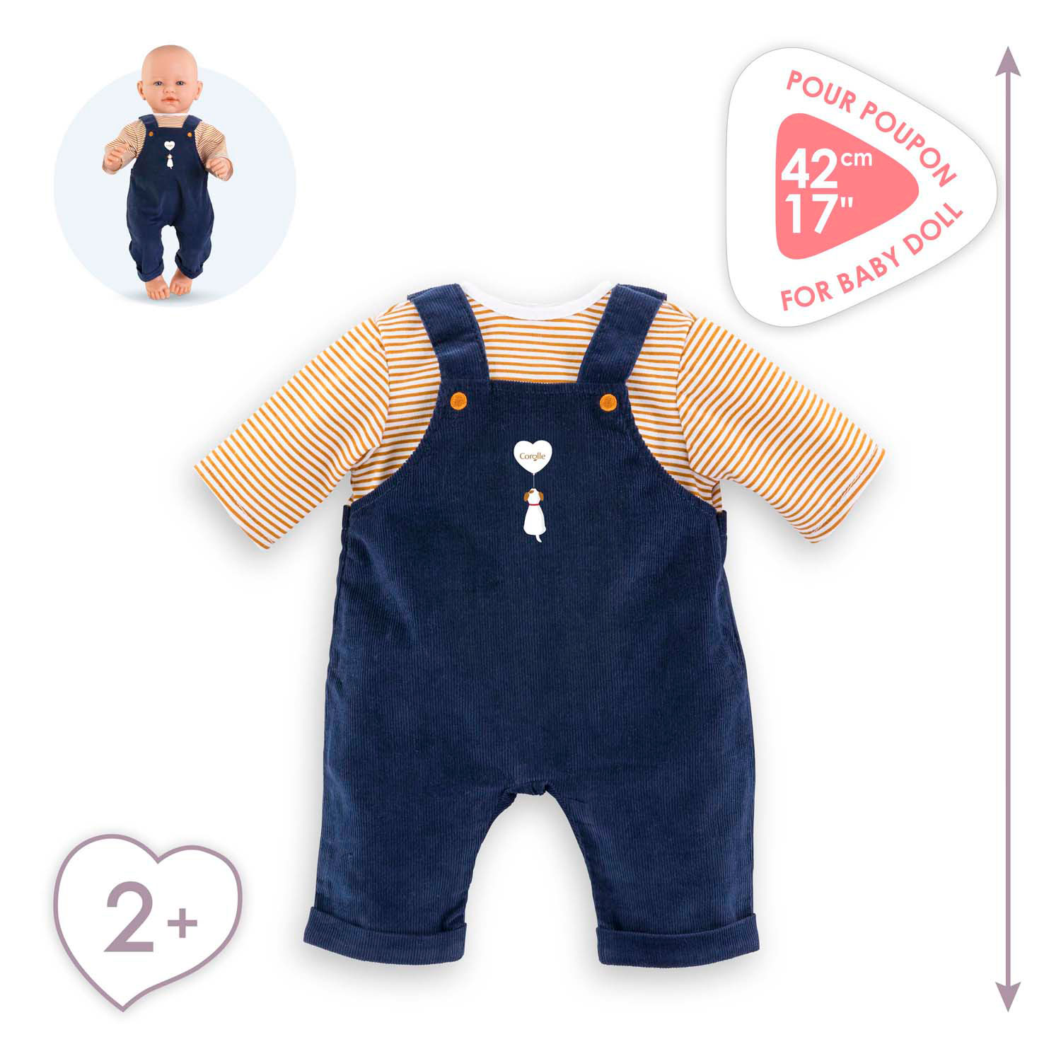 Corolle T-Shirt und marineblauer Overall für Babypuppe, 42 cm