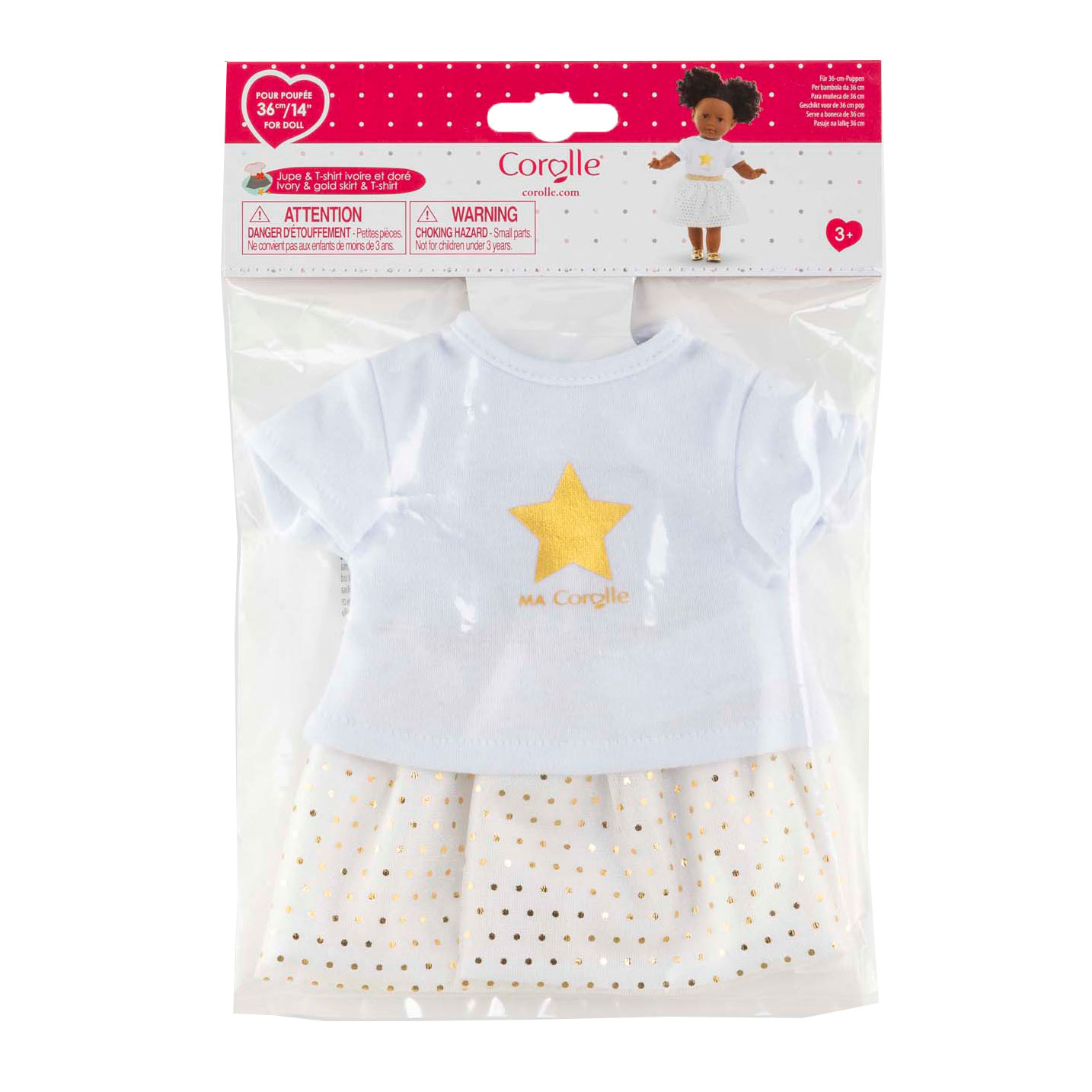 Corolle Oberteil- und Rock-Set für 36 cm große Puppen, Elfenbein/Gold