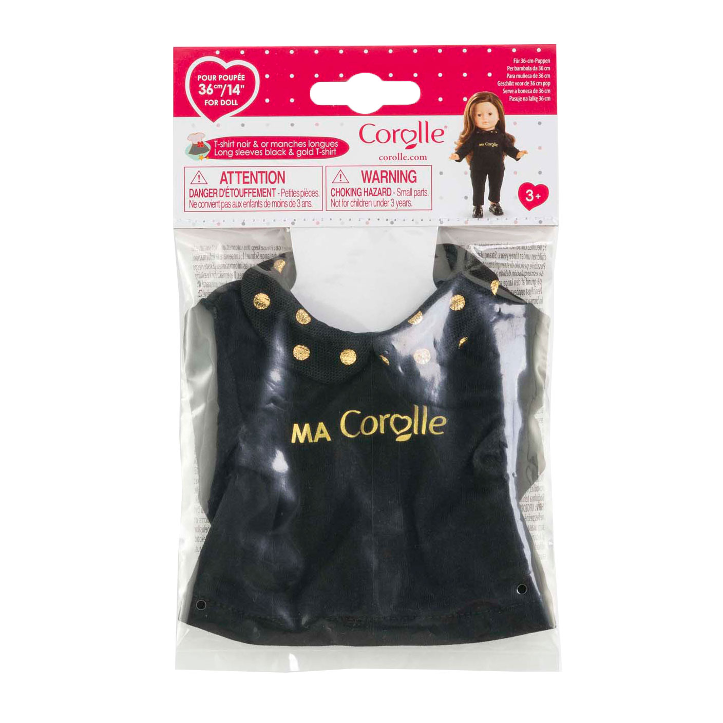 Corolle T-Shirt in Schwarz und Gold für Puppen, 36 cm