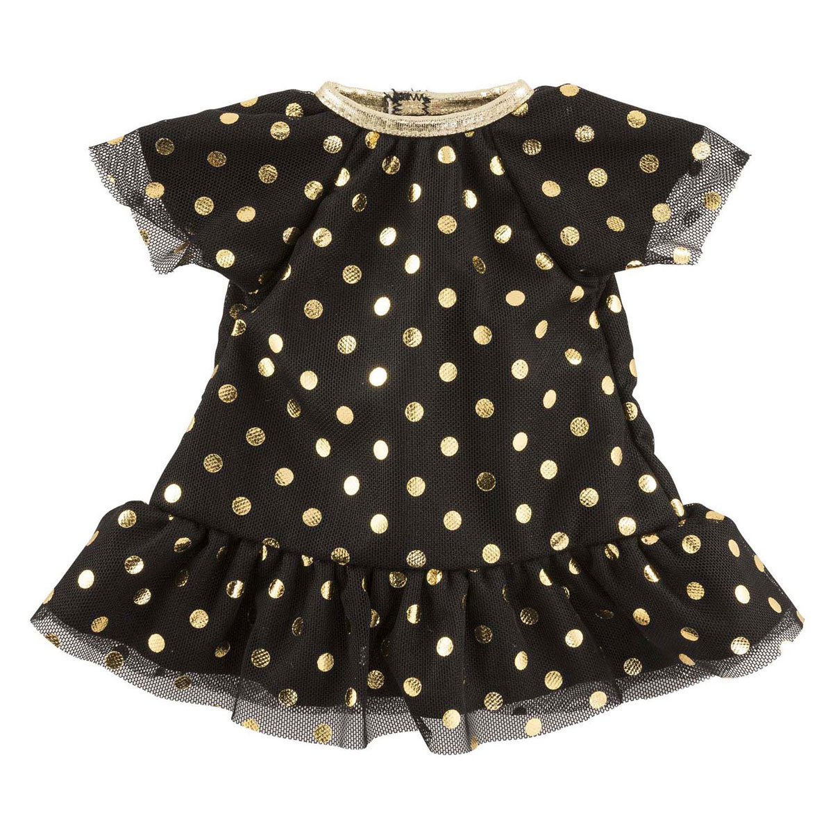 Ma Corolle Zwarte Popppenjurk met Gouden Stippen - 36cm