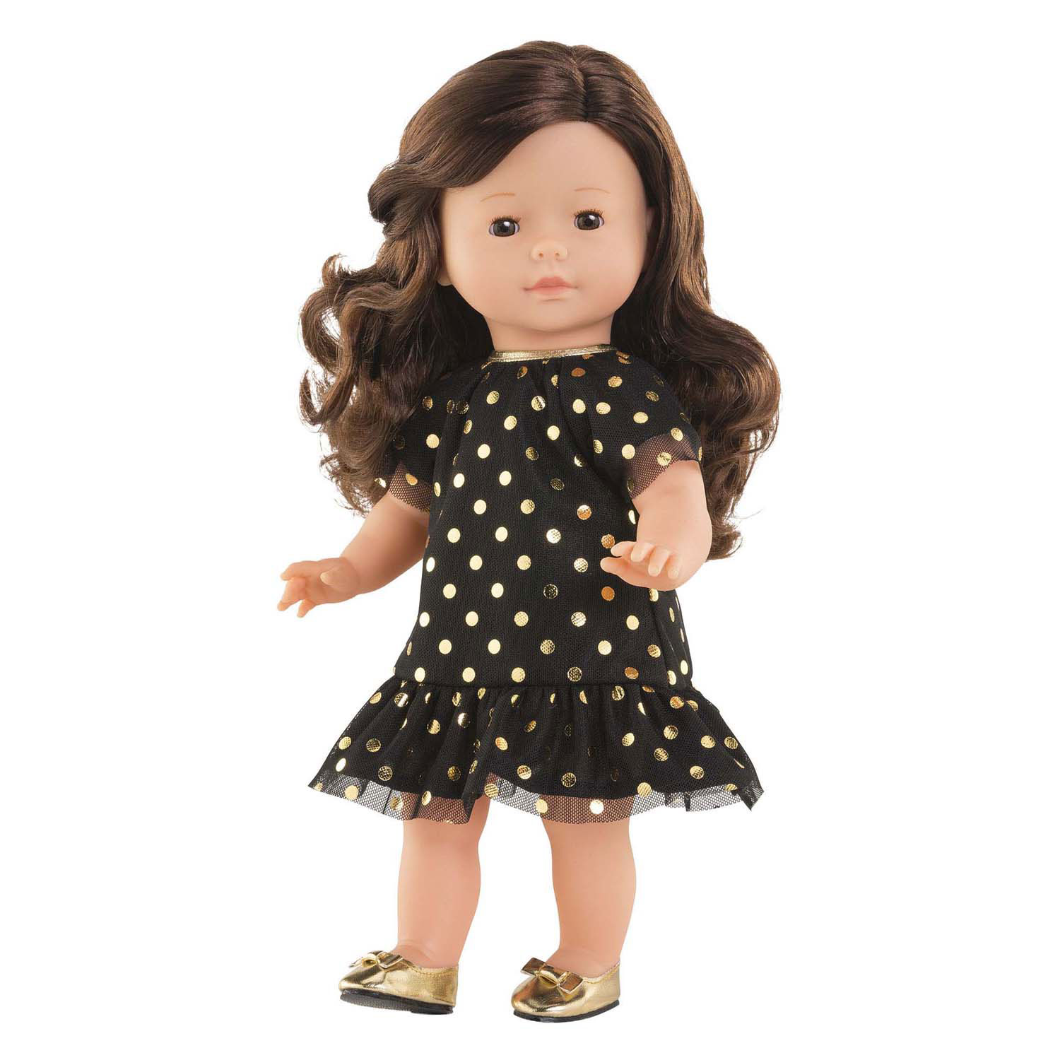 Ma Corolle Zwarte Popppenjurk met Gouden Stippen - 36cm