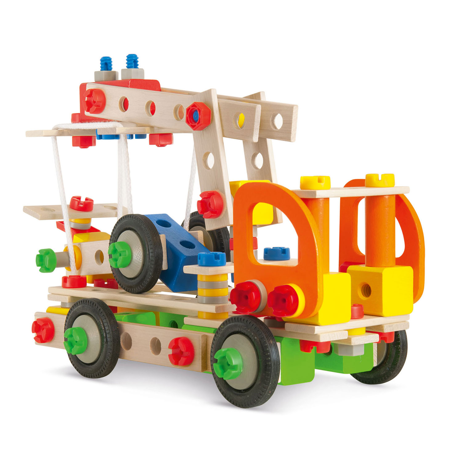 Eichhorn Constructor Kranwagen Set Bausatz Holz Kinder Spielzeug 70-tlg 