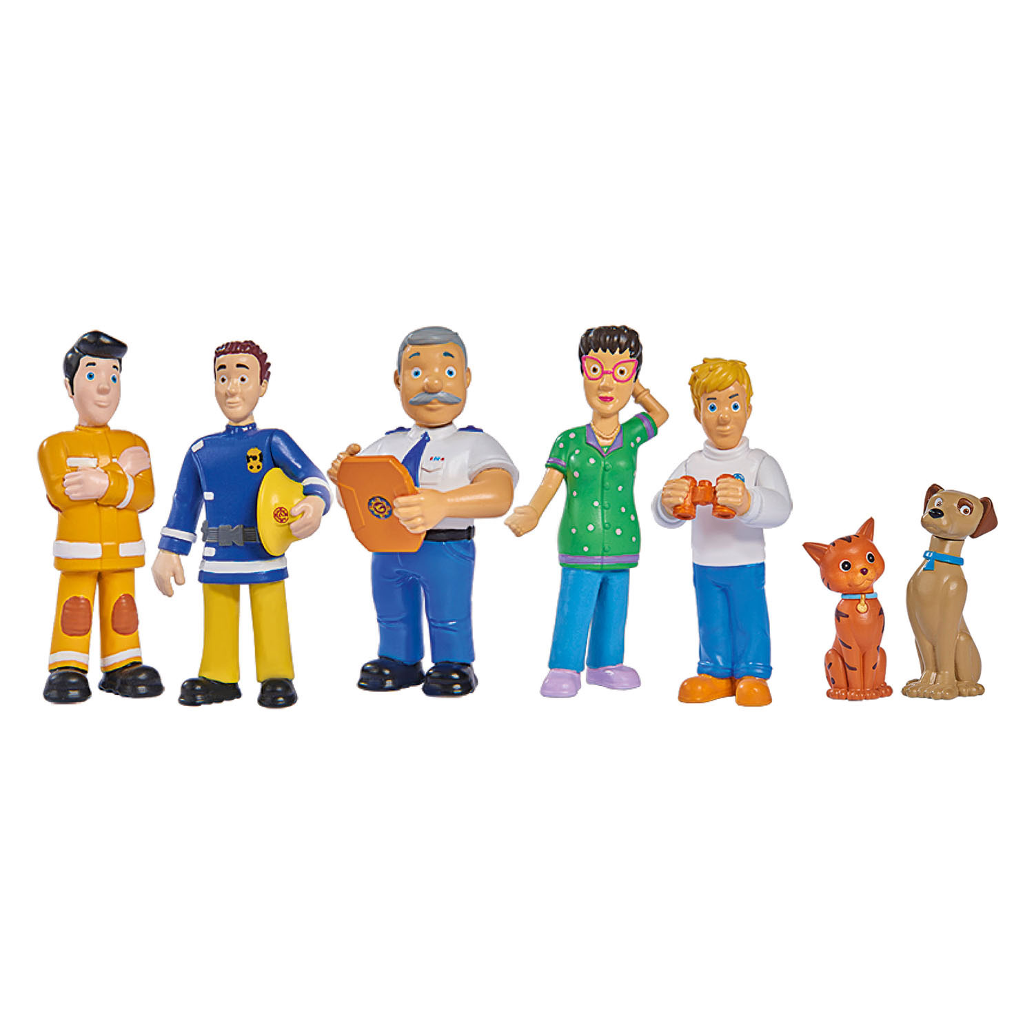 Ensemble de figurines Sam le pompier avec 2 chiens, 7 pièces.