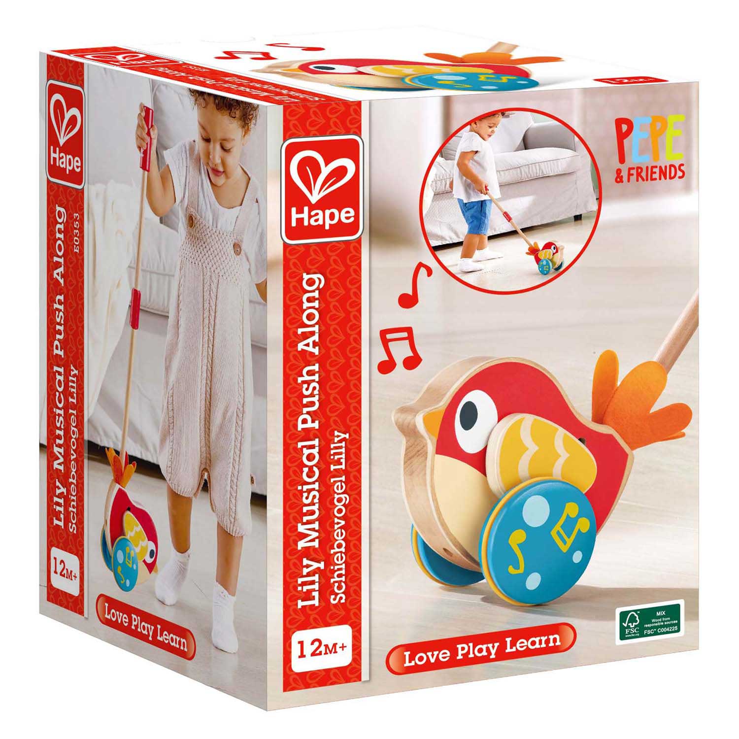 Hape Lilly Vogel Houten Duwstok met Geluid