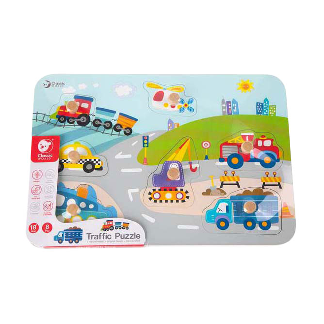 Classic World Houten Noppenpuzzel Verkeer, 8st.