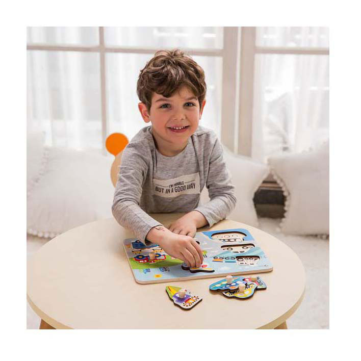 Classic World Houten Noppenpuzzel Verkeer, 8st.