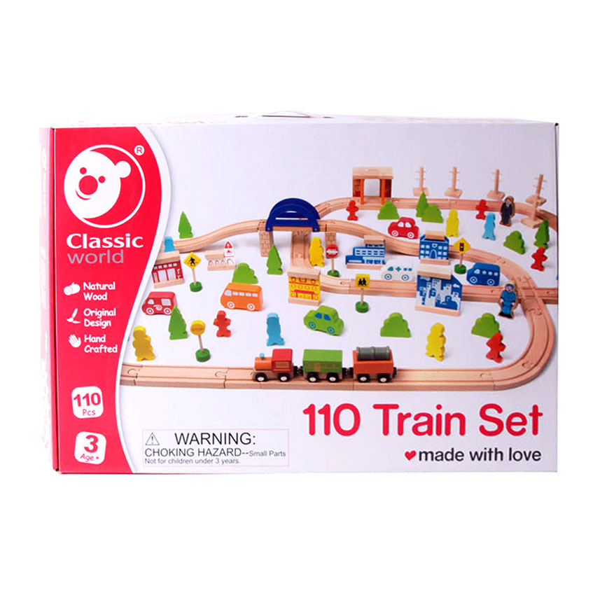 Coffret de train en bois Classic World , 110 pièces.