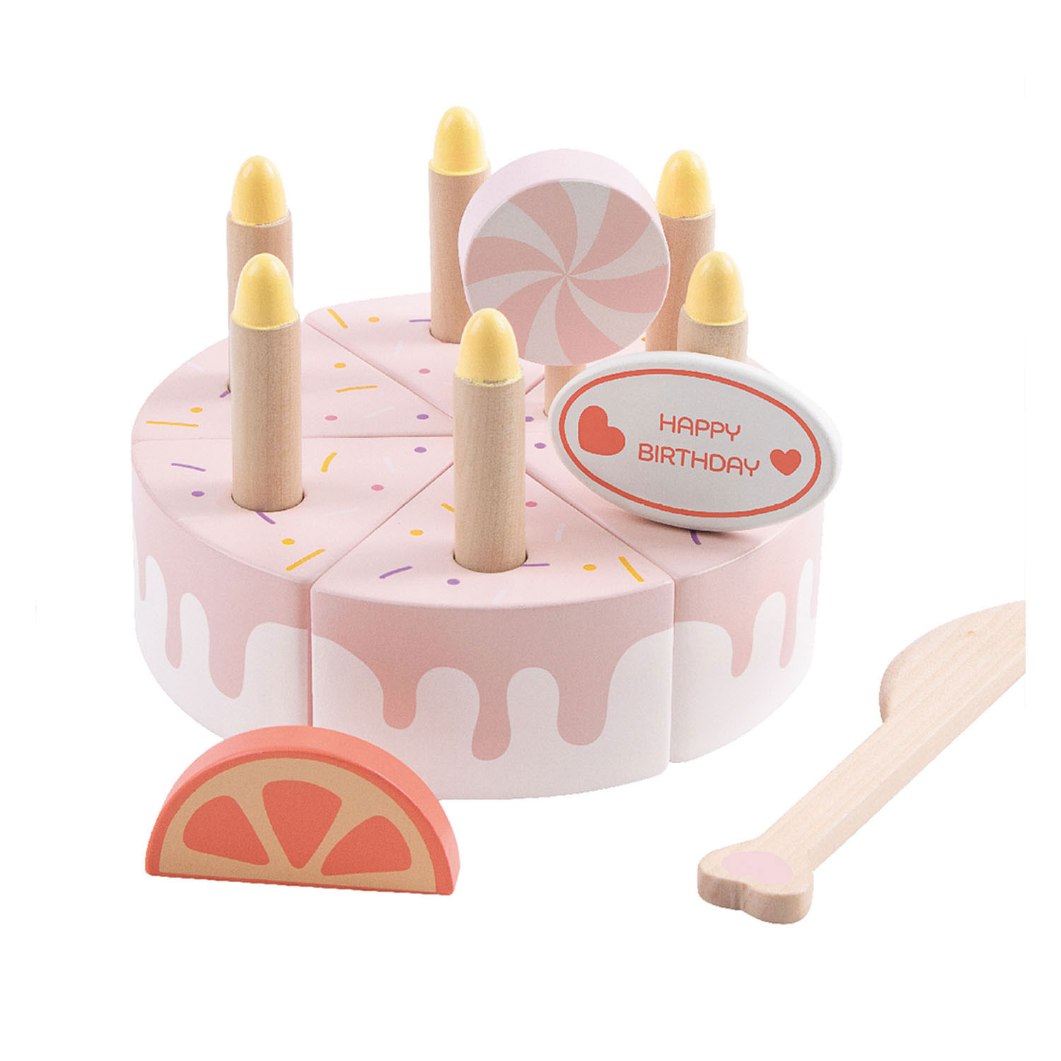Gâteau d'anniversaire en bois Classic World avec bougies, 16 pièces.