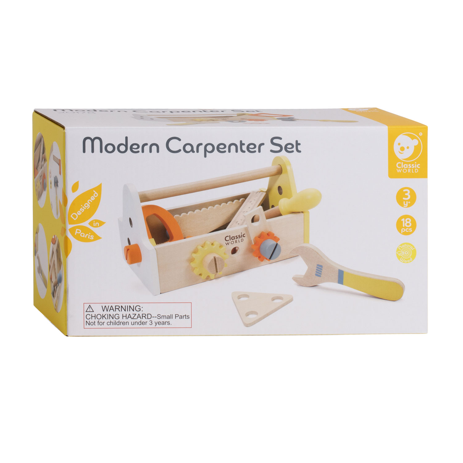 Ensemble de charpentier en bois Classic World avec boîte à outils, 18 pcs.