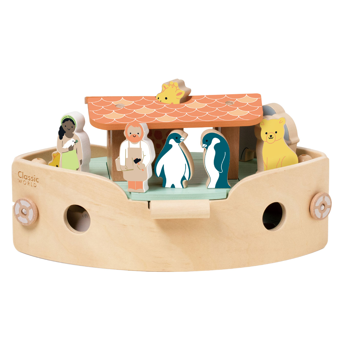 Classic World Ensemble de construction de bateaux en bois pour arche de Noé avec animaux, 16dlg.