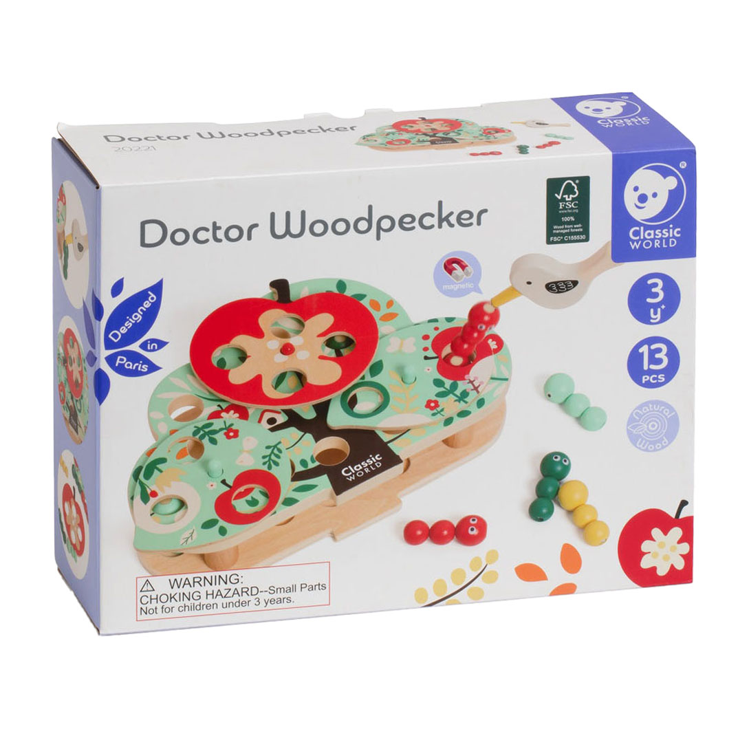 Jeu de capture en bois Classic World Doctor Word Pecker, 13 pièces