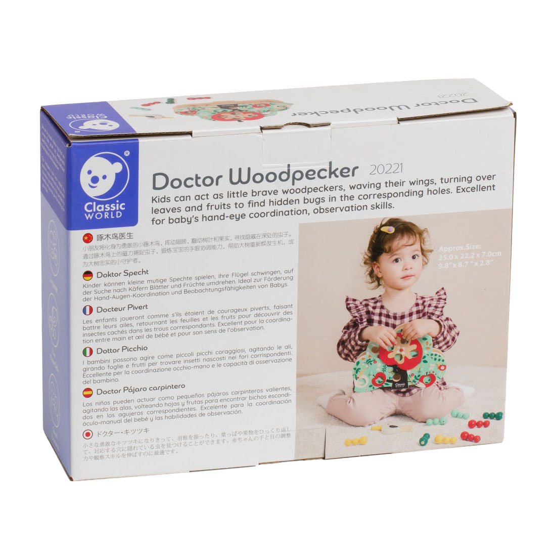 Jeu de capture en bois Classic World Doctor Word Pecker, 13 pièces