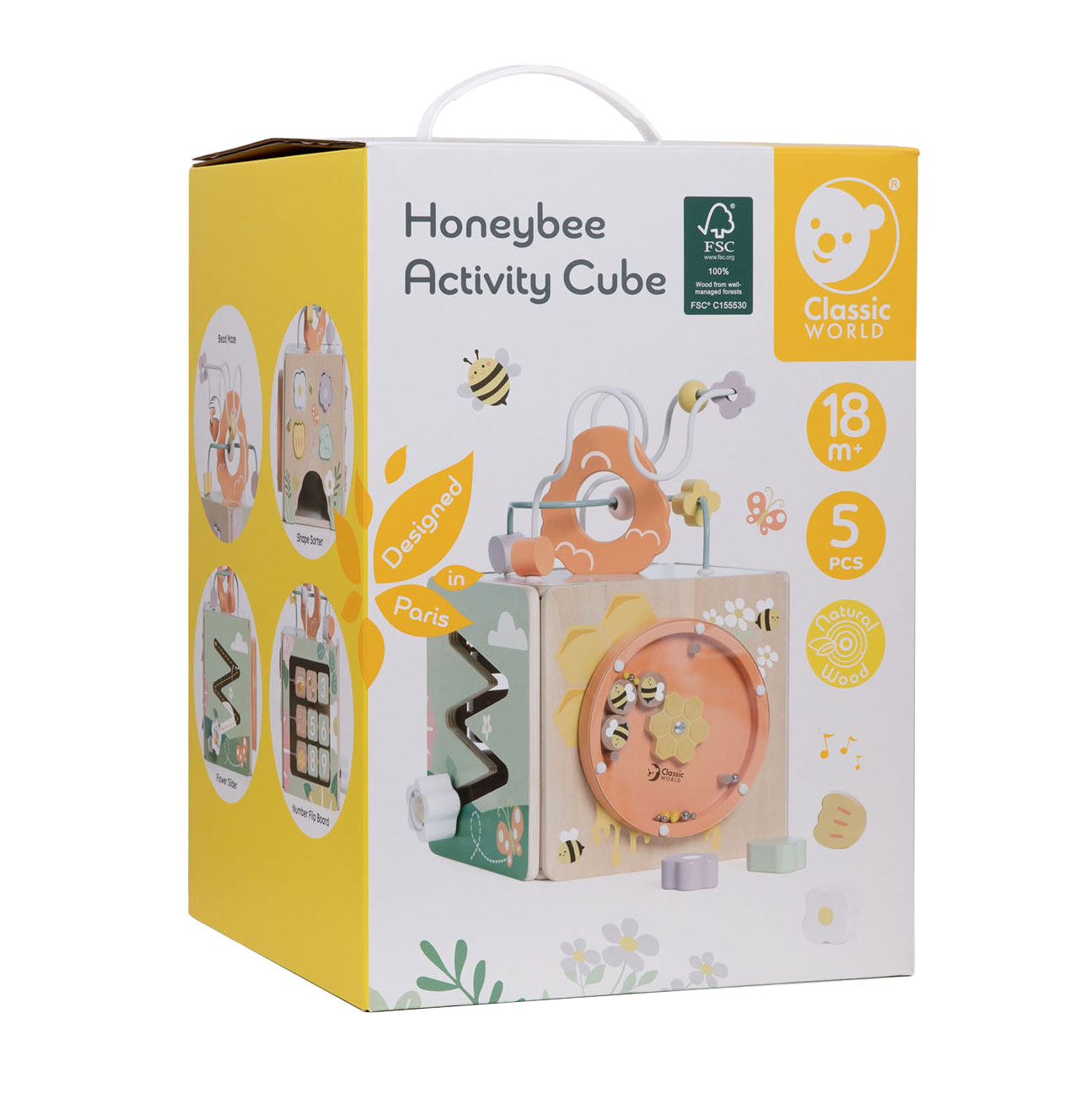 Cube d'activité en bois Classic World Abeille, 5 pièces.