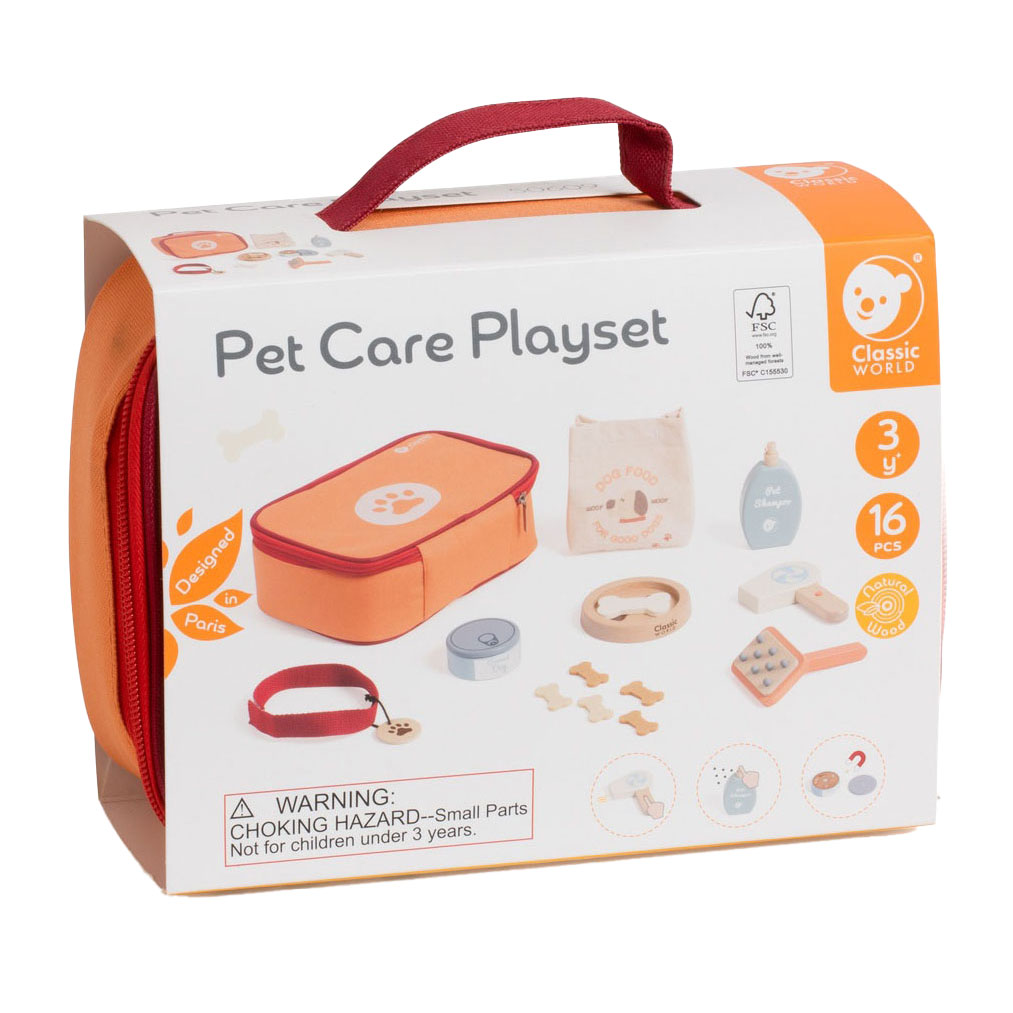 Ensemble de jeu en bois pour soins aux animaux Classic World dans un sac, 16 pièces.